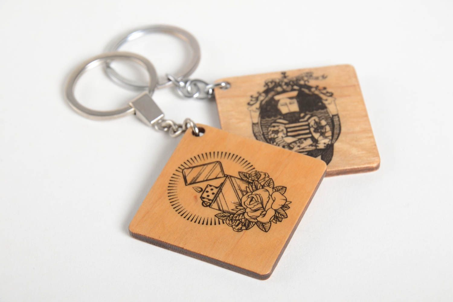 Handmade keychains 2 products unusual gift wooden souvenir wooden keychains photo 4