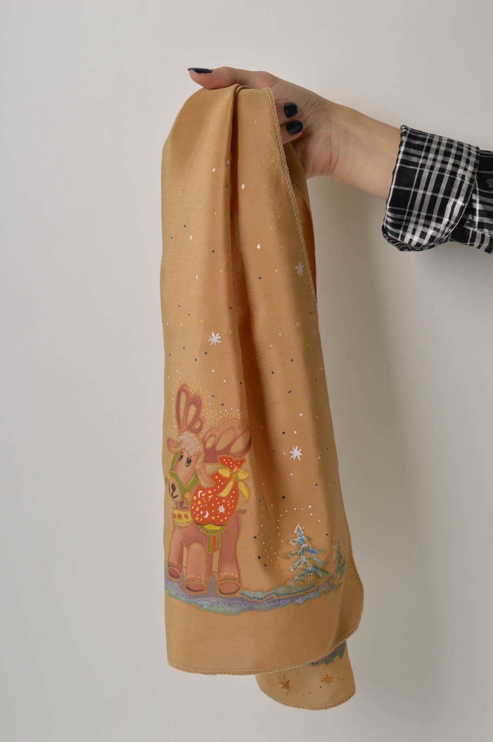 Шарф ручной работы женский шарф легкий шелковый шарф коричневый с барашком фото 1