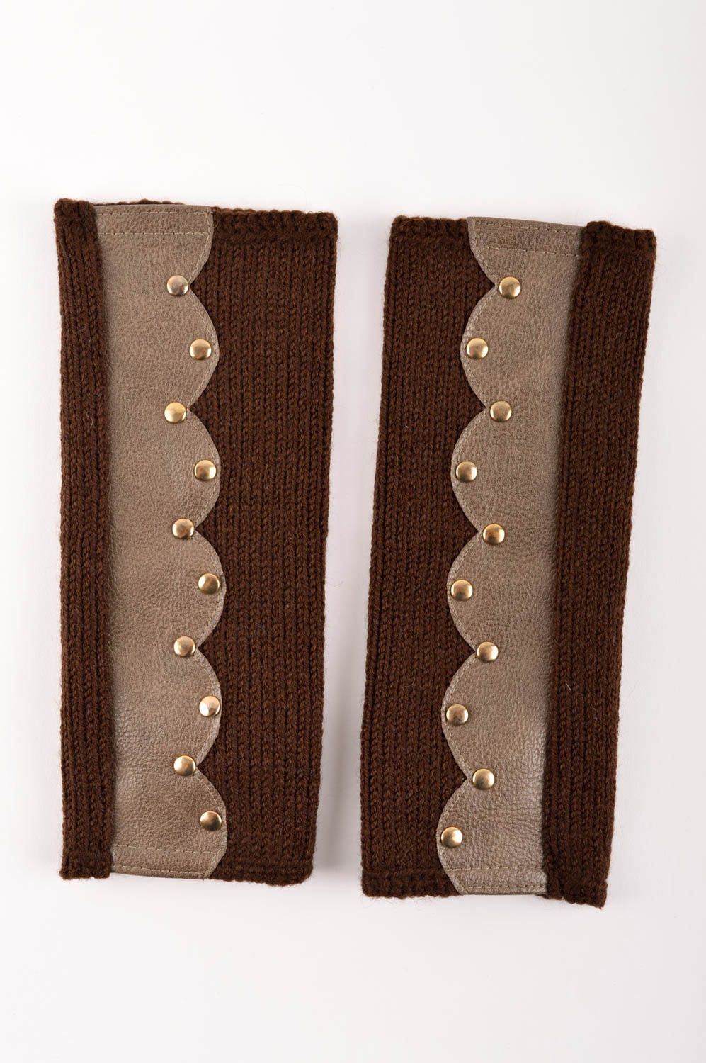 Handmade female cute accessory stylish winter mitts elegant brown mitts photo 3