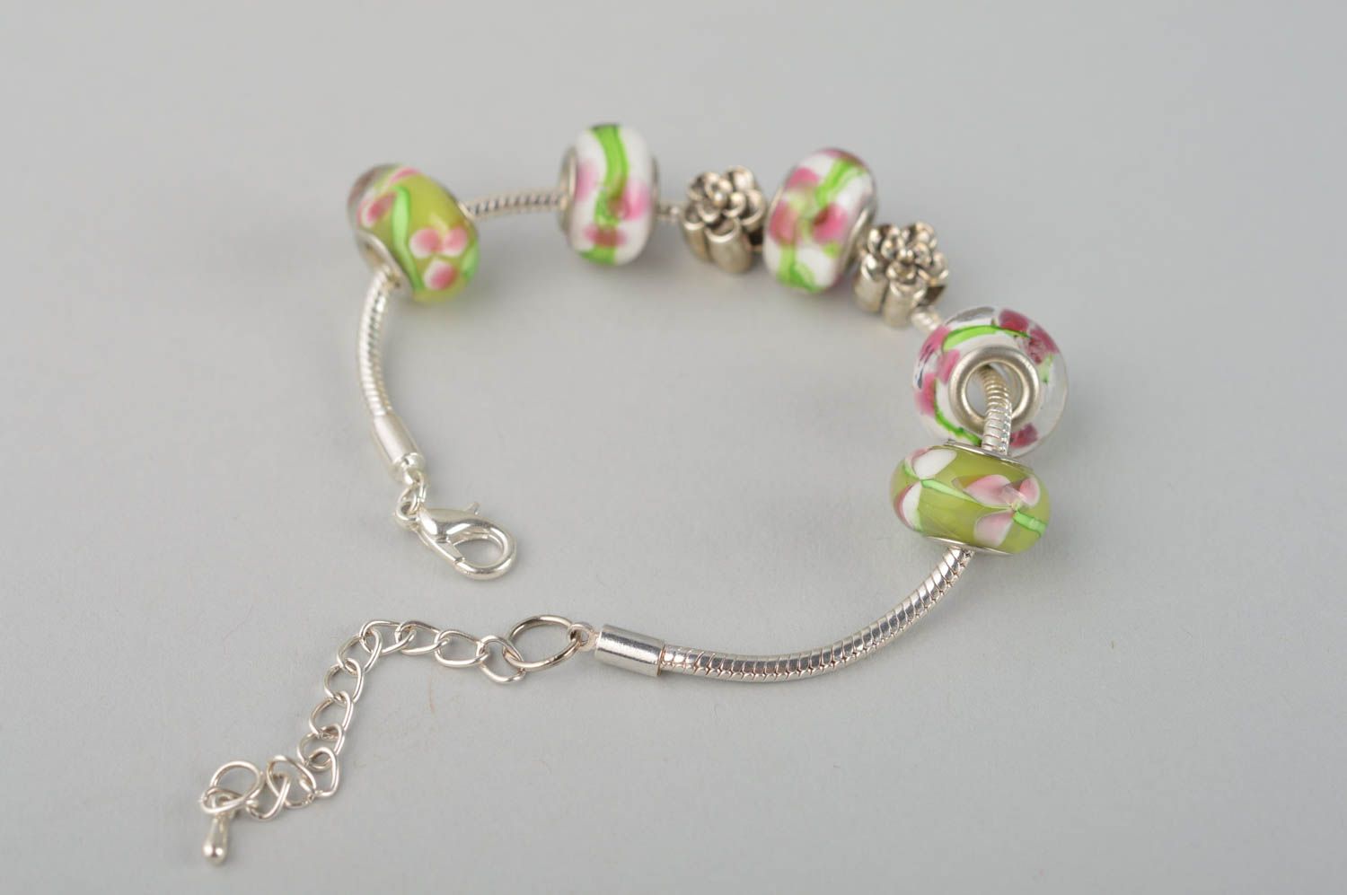Bracelet métal Bijou fait main fin avec perles multicolores Cadeau femme photo 5