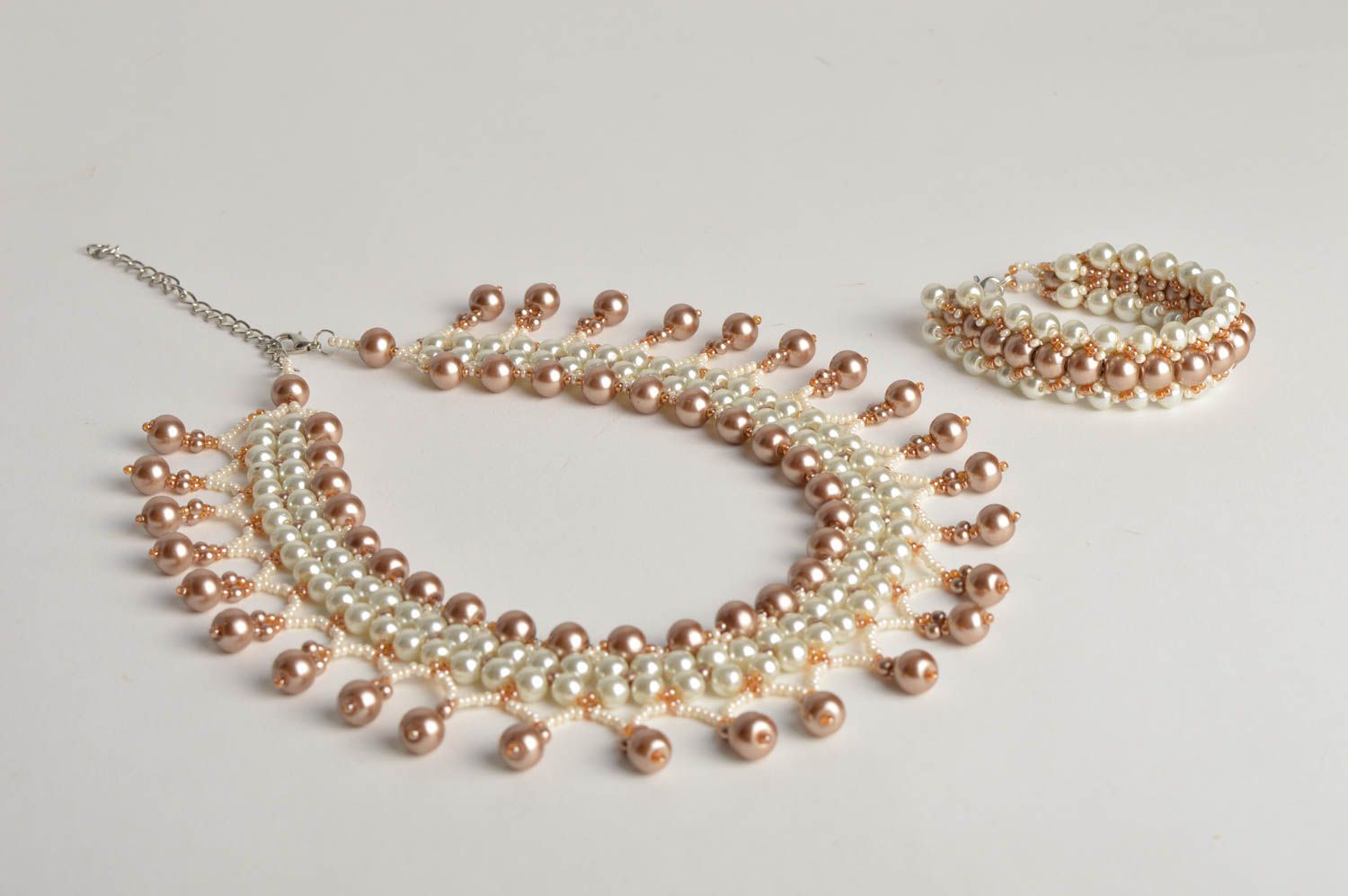 Handmade beaded jewelry set stylish elegant necklace elite wrist bracelet photo 2
