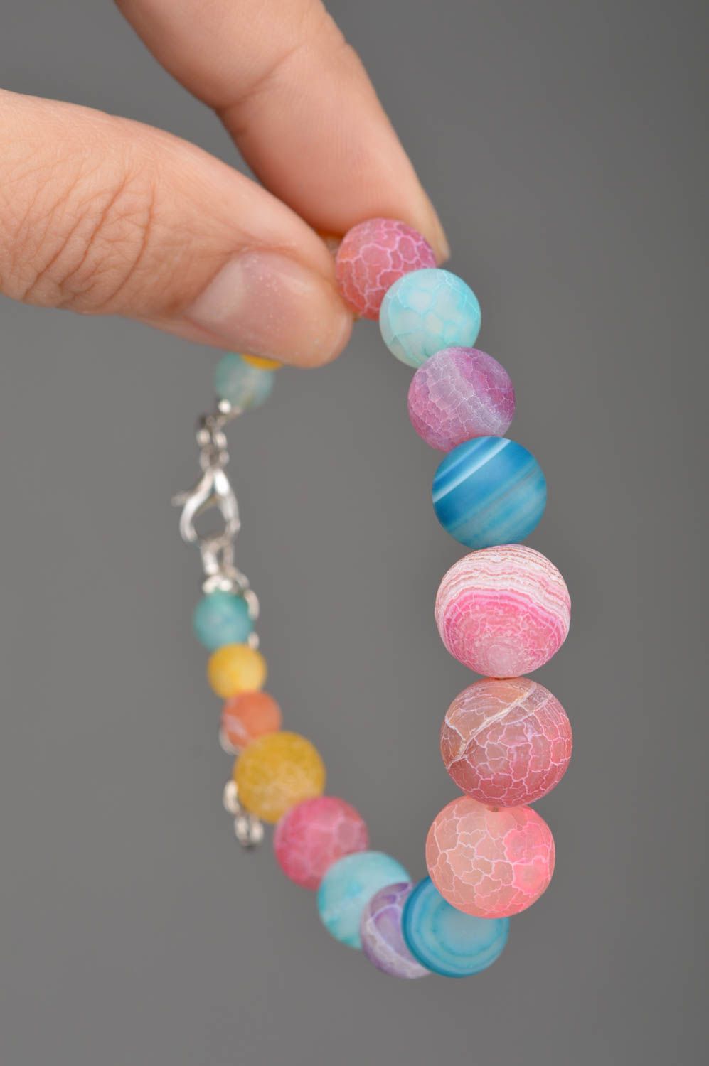 Unusual beautiful bright handmade designer glass ball bracelet for girls photo 2