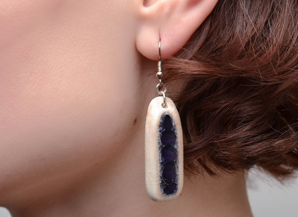 Ethnic ceramic earrings with colorful glass photo 5