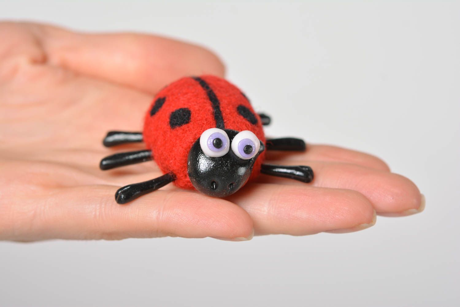 Handmade plastic toy ladybug designer figurine unusual woolen statuette photo 4