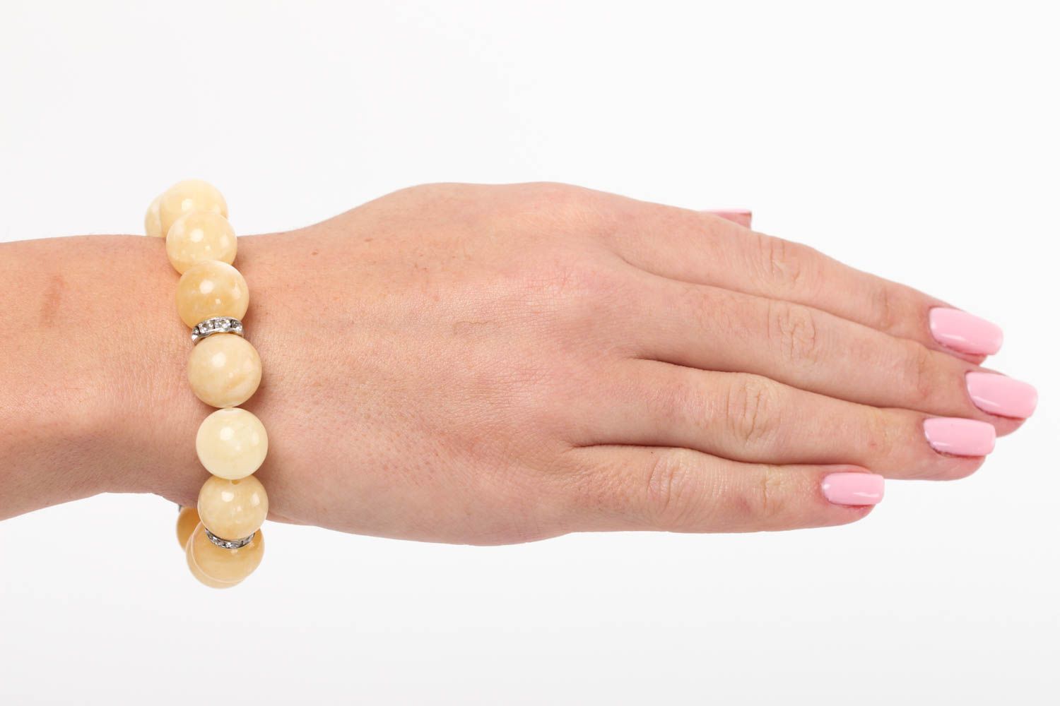 Bracelet pierres naturelles Bijou fait main jaune pastel Accessoire femme photo 5