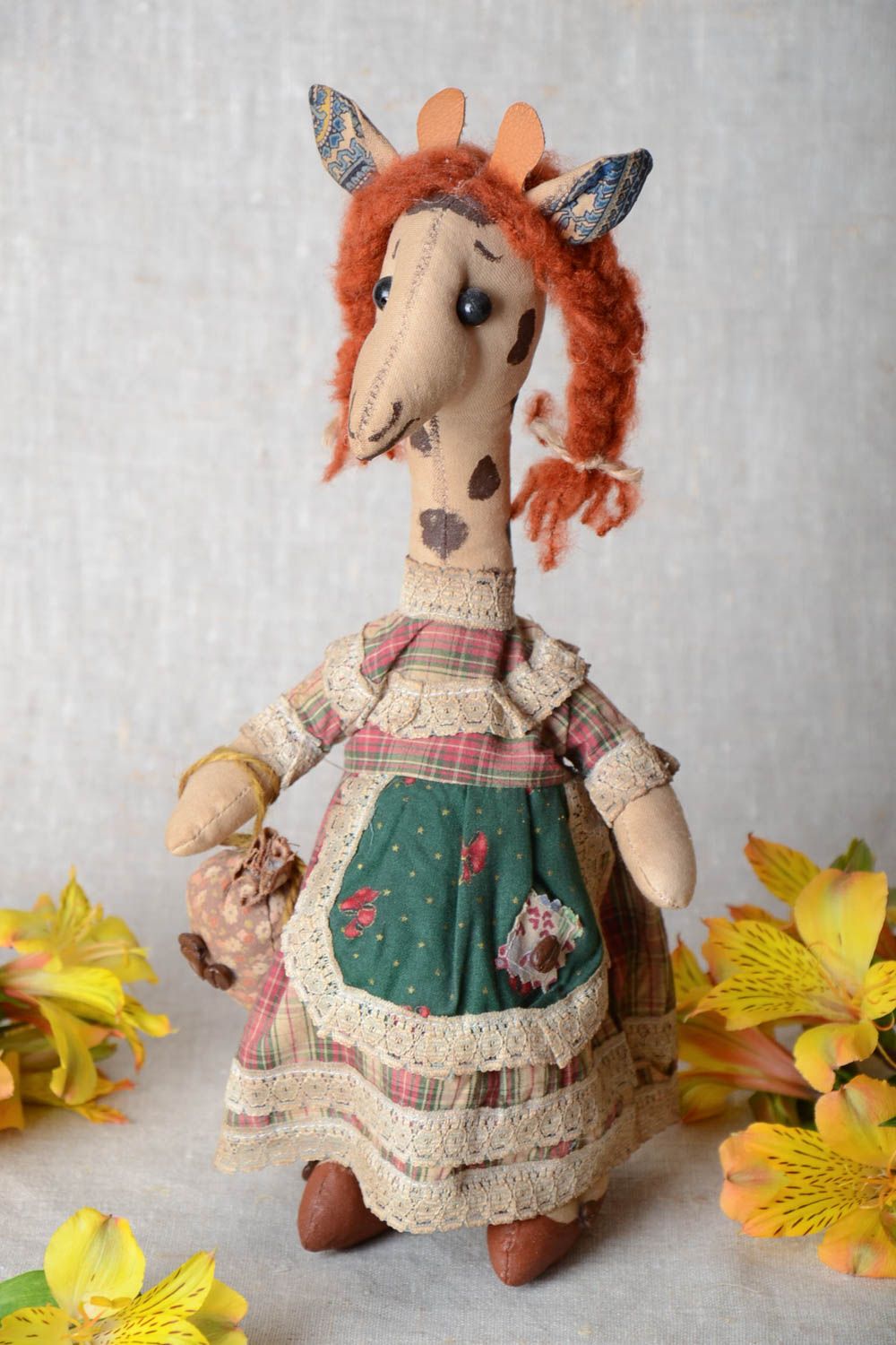 Handmade fabric soft toy giraffe with coffee and vanilla aroma interior doll photo 1