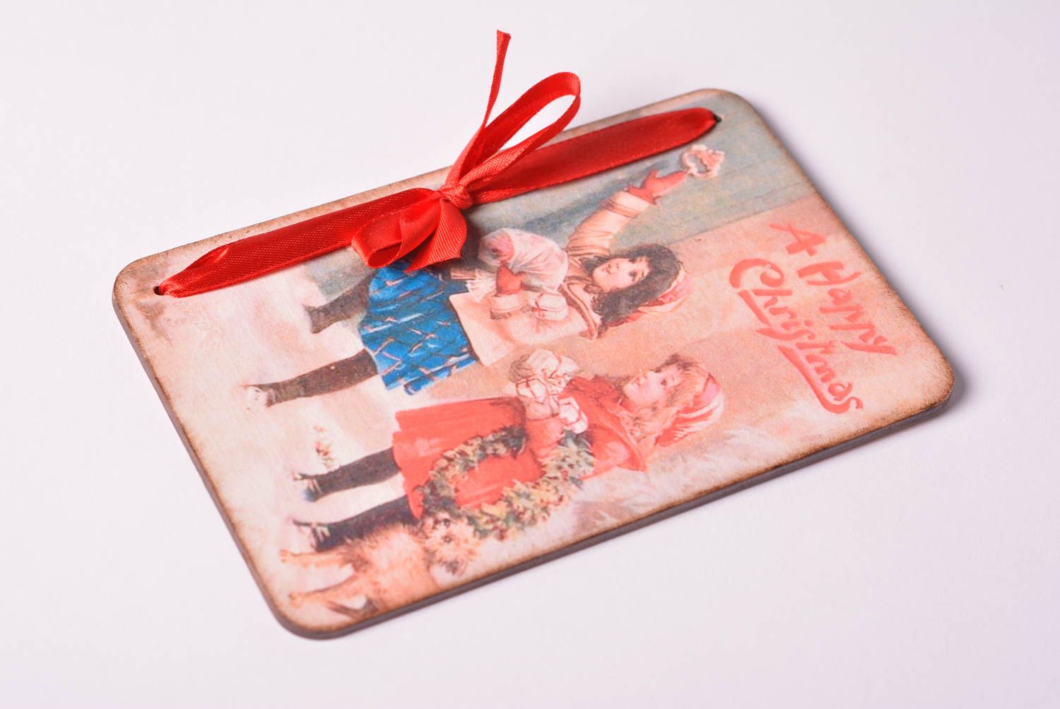 Carte de voeux en bois faite main Carte de Noël avec filles Petit cadeau Noël photo 3