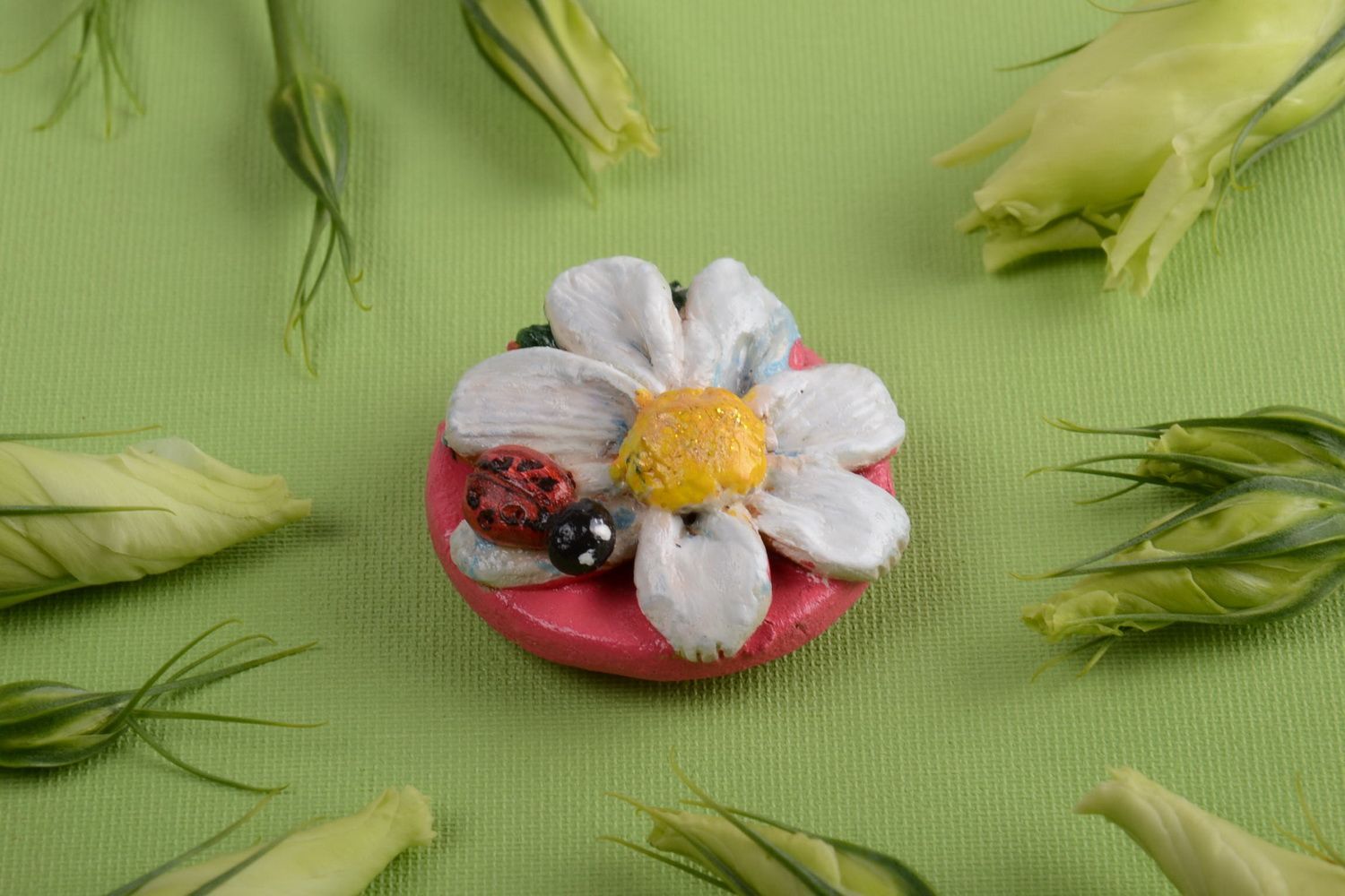 Handgemachter runder Keramik Kühlschrankmagnet Blume für Küchen Dekoration foto 1