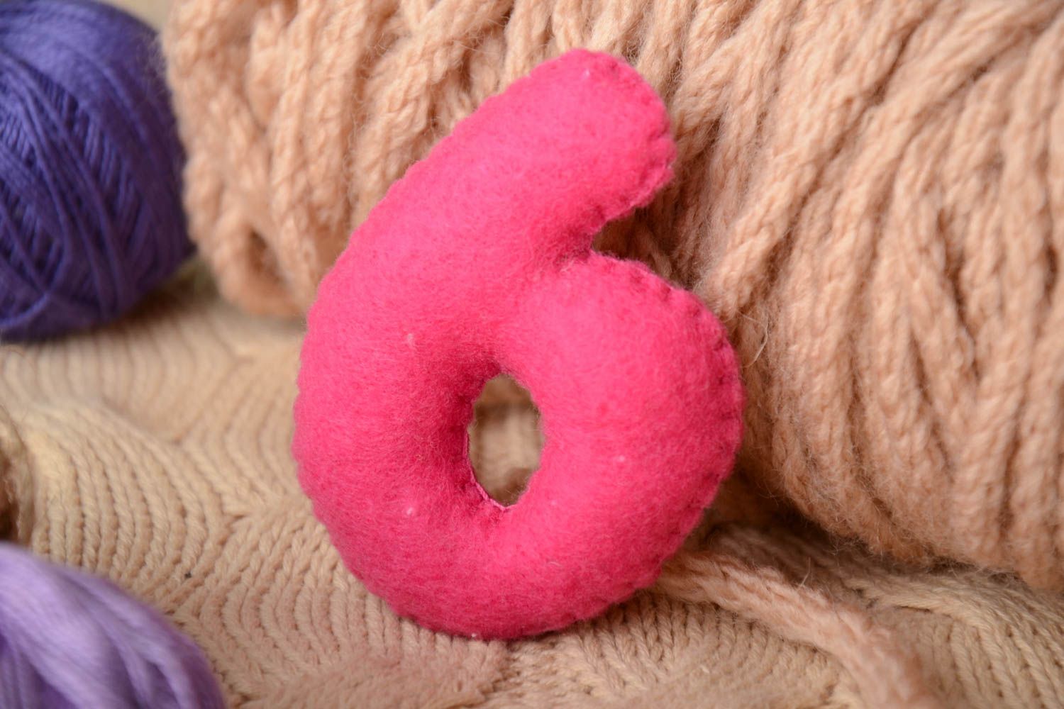 Handmade small pink felt educational soft toy number nine or six for children photo 1