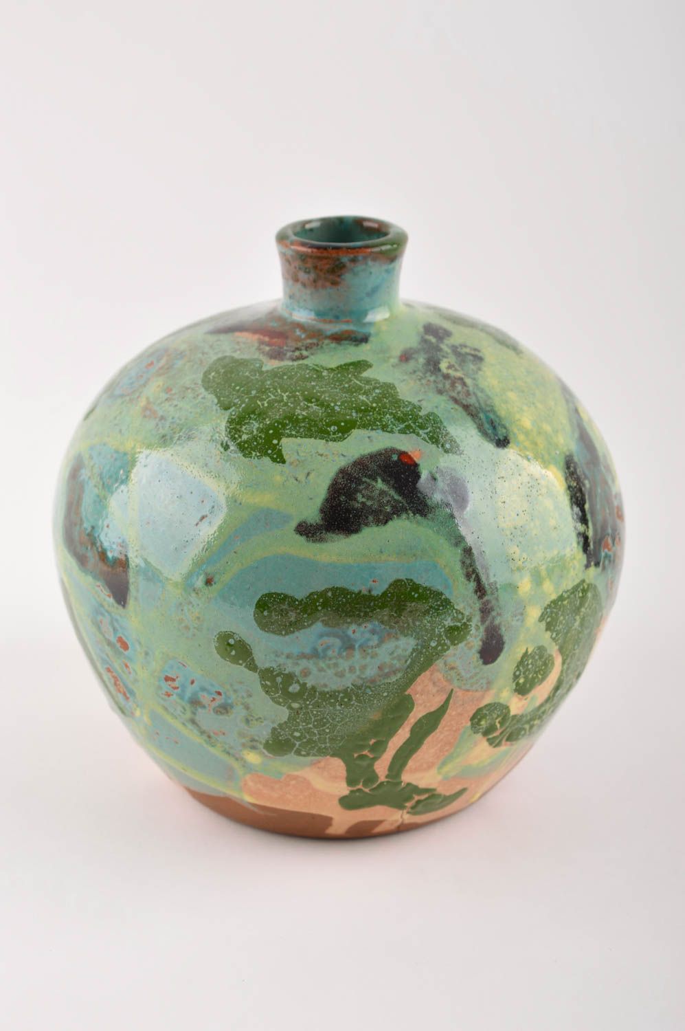 Green art round ball-shaped ceramic vase wine pitcher 5 oz for home décor 7, 0,09 lb photo 2