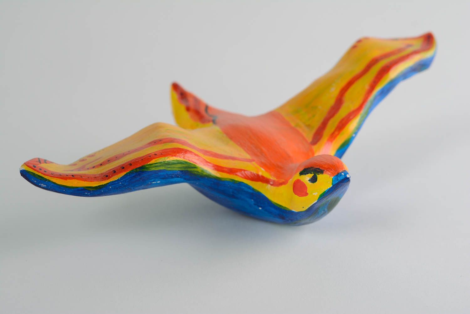Bright handmade designer ceramic figurine of bird painted with acrylics photo 1
