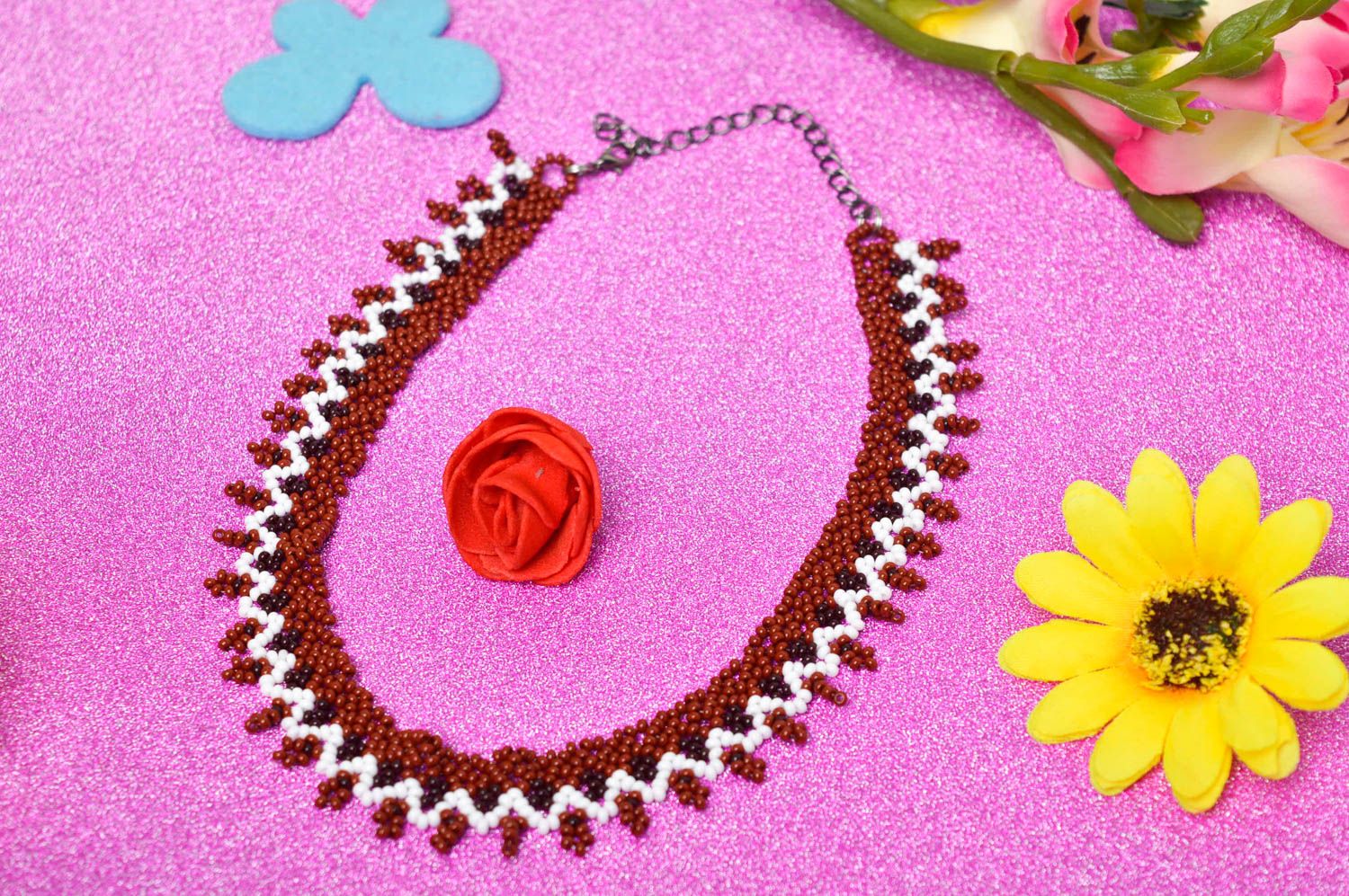 Handmade unusual beautiful necklace designer beaded necklace cute jewelry  photo 1