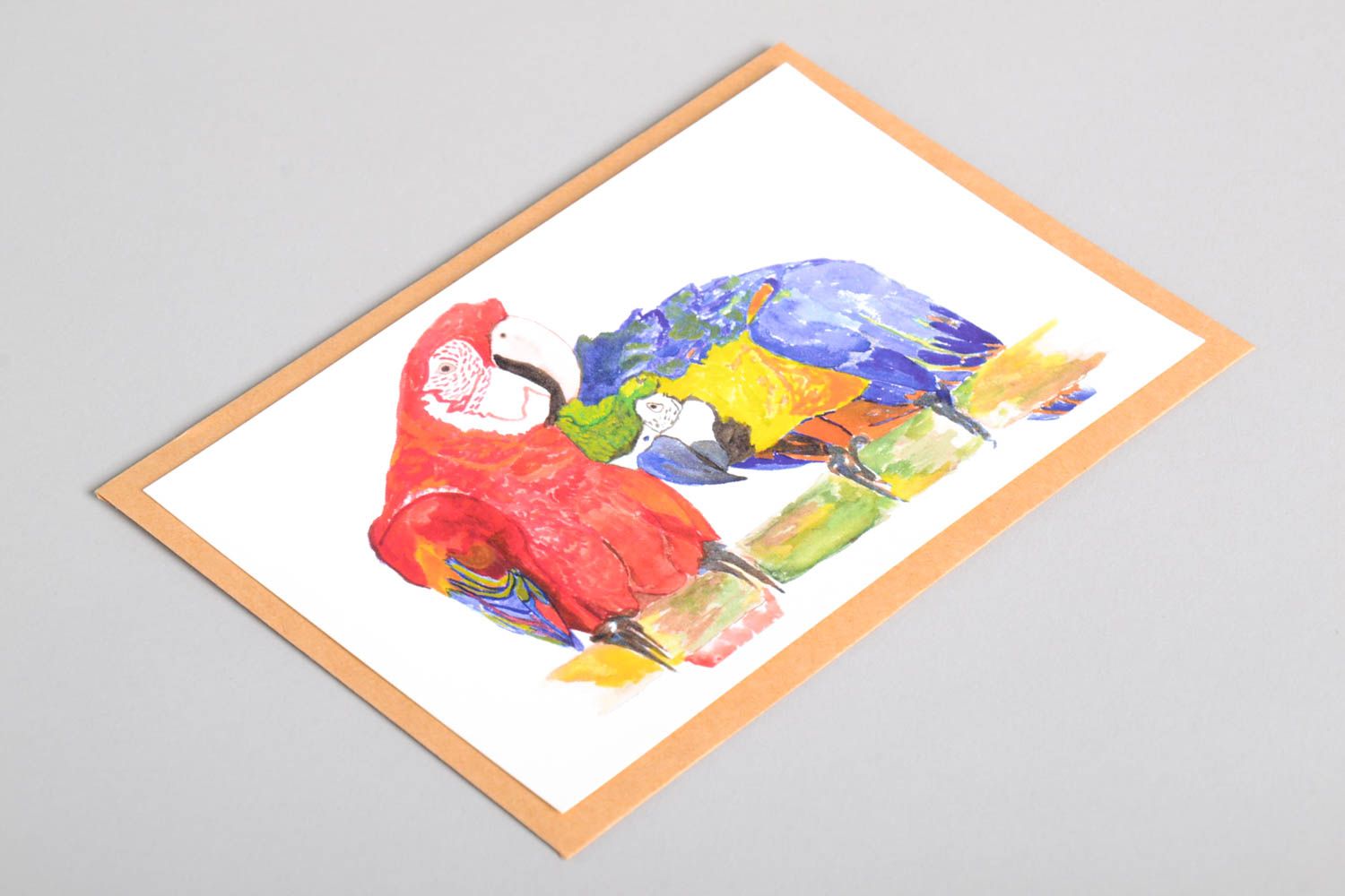 Открытка ручной работы поздравительная открытка попугаи ара красивая открытка фото 5