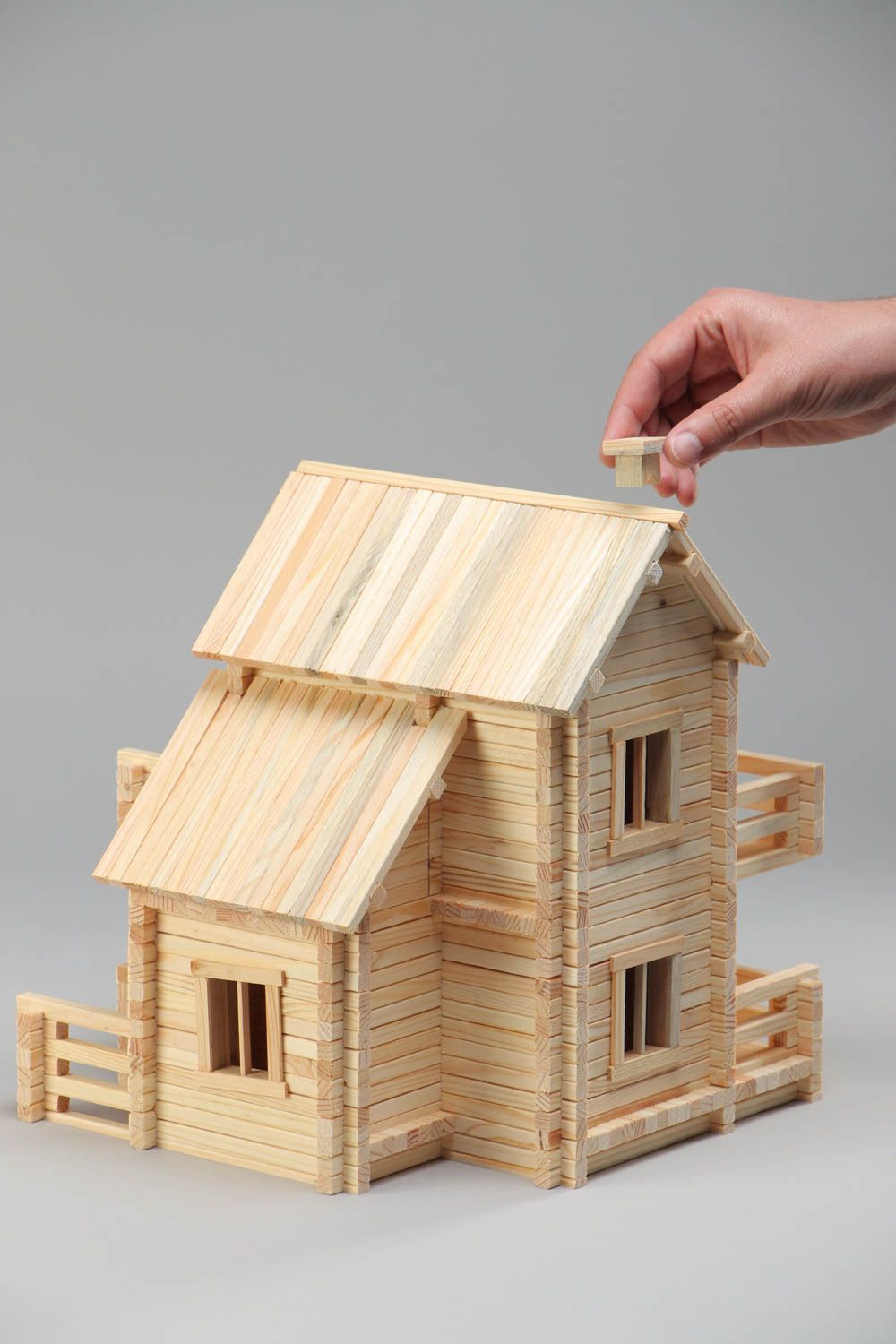 Mecano de madera hecho a mano casita hacienda 445 detalles para niños y adultos foto 5