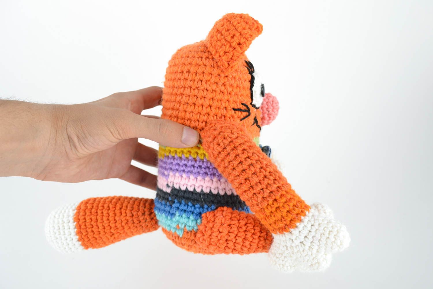 Handmade children's soft toy crocheted of woolen and semi woolen threads Fox photo 5