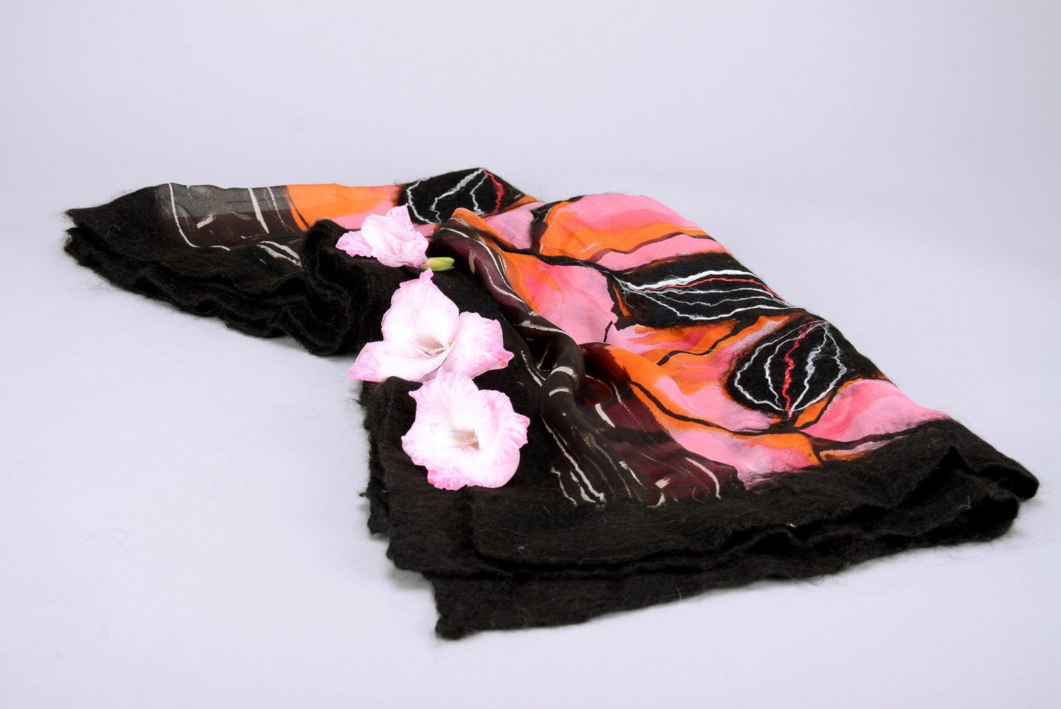 Шарф-палантин из шерсти и шелка Тропические цветы фото 4