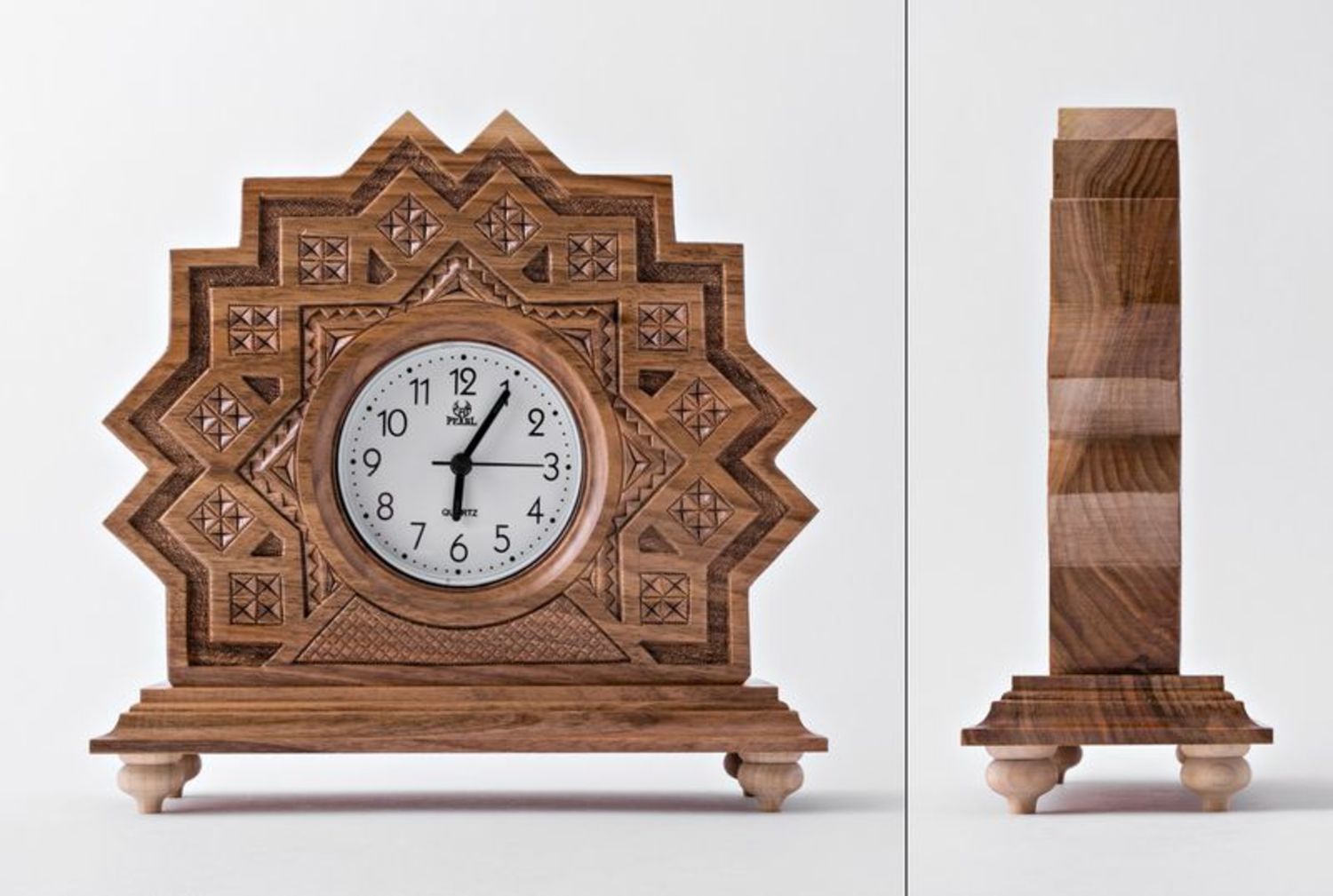 Деревянные настольные часы с будильником фото 3