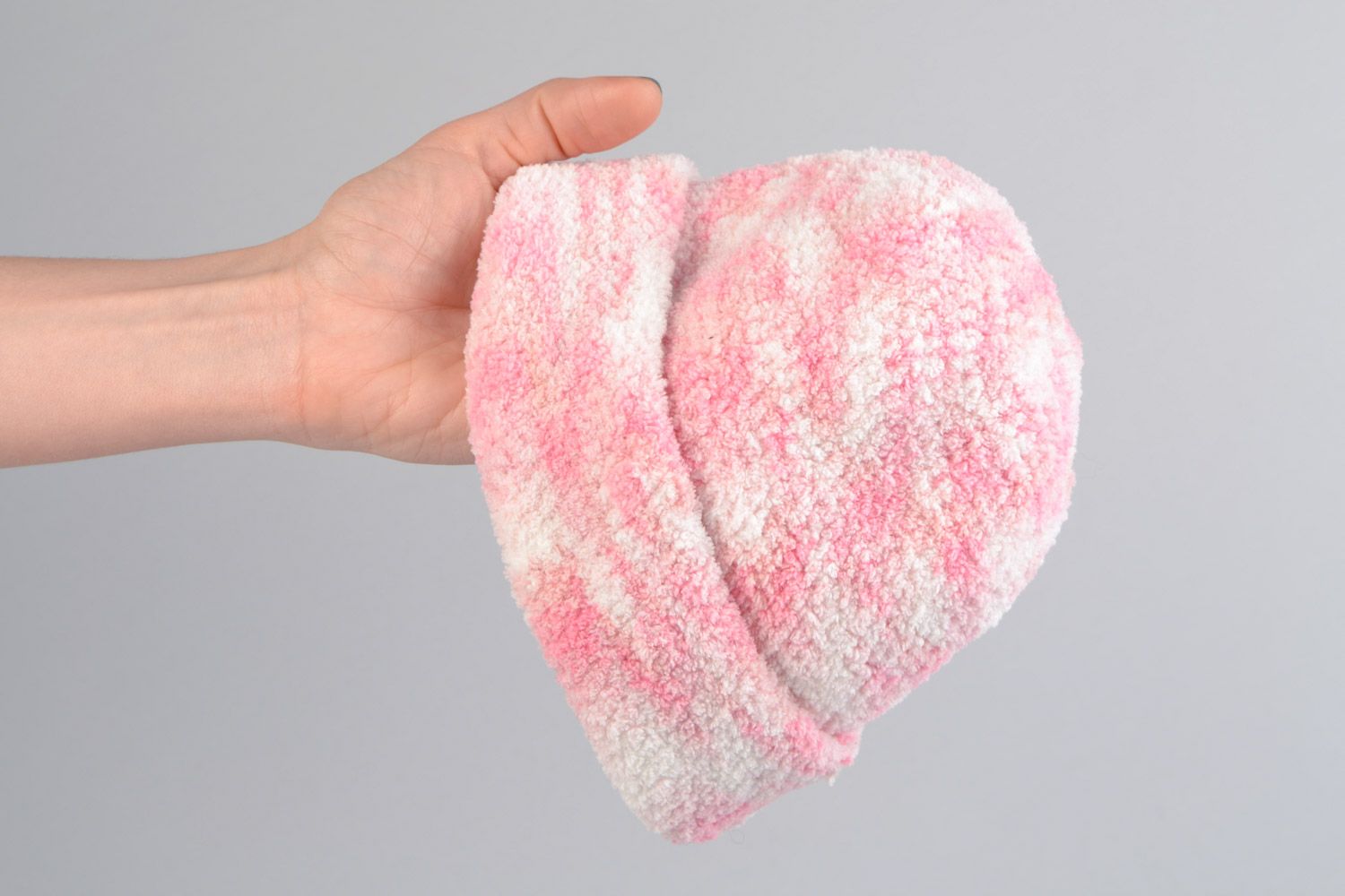 Bonnet d'hiver enfant tricoté au crochet en microfibre rose fait main extensible photo 2