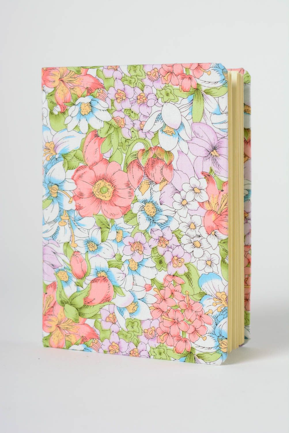 Handmade decorative designer notebook with soft fabric cover with floral pattern photo 1