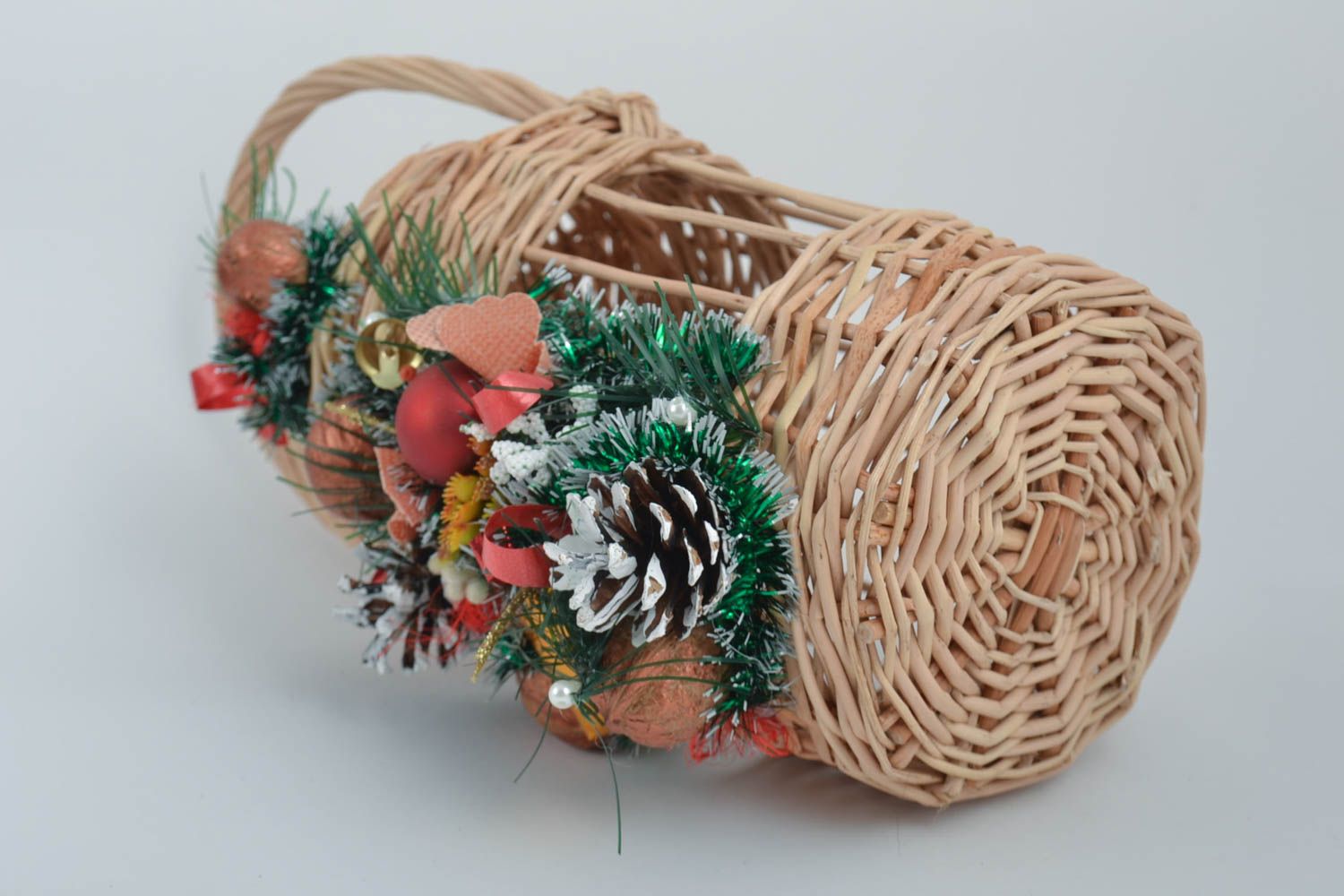 Canasta decorada hecha a mano de mimbre decoración de interior regalo original foto 3