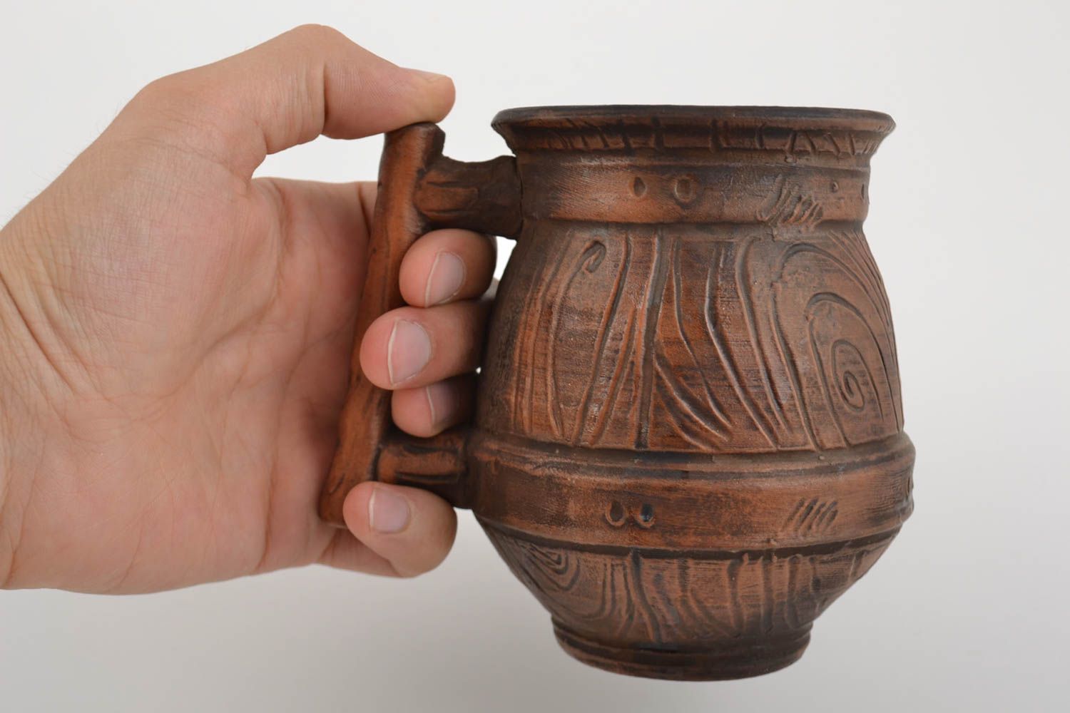Ton Bierkrug handmade Keramik in Milchbrennen Technik groß schön 700 ml foto 2