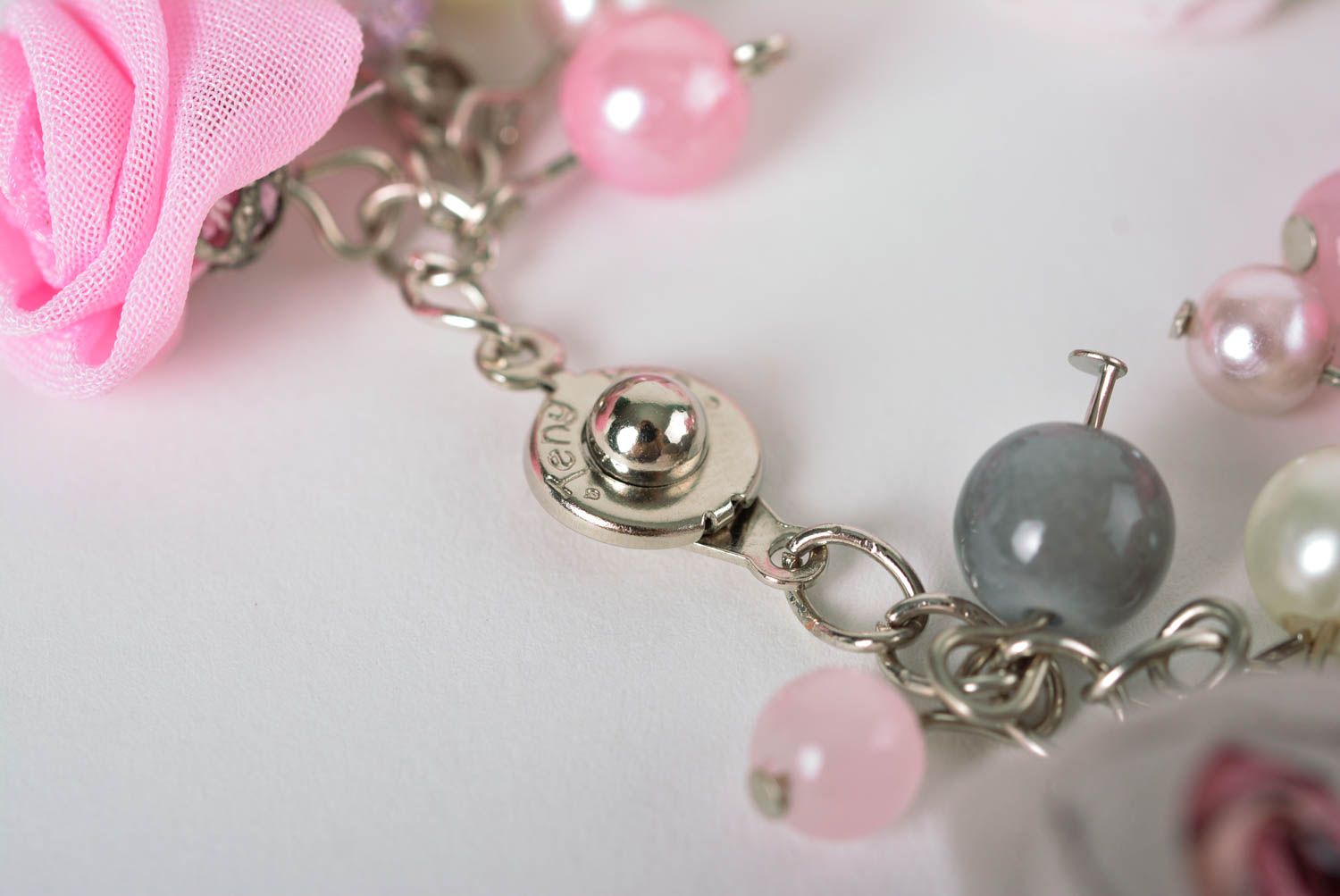 Handmade pink cute bracelet unusual textile bracelet beaded wrist jewelry photo 3