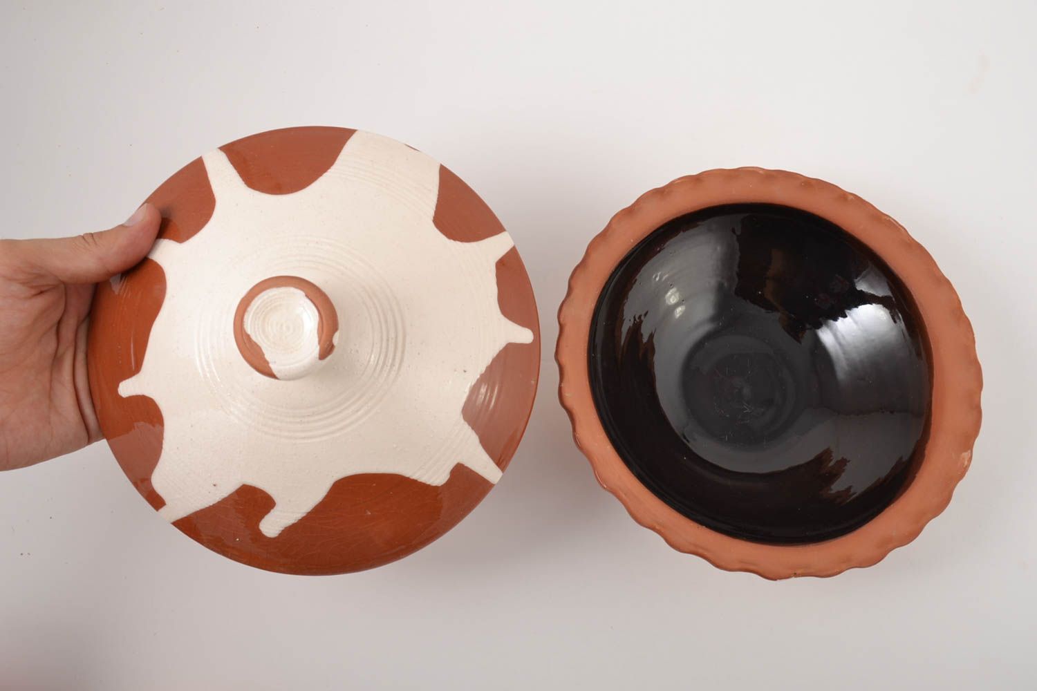 Керамическая миска с крышкой ручной работы глиняная миска яркая глиняная посуда фото 4