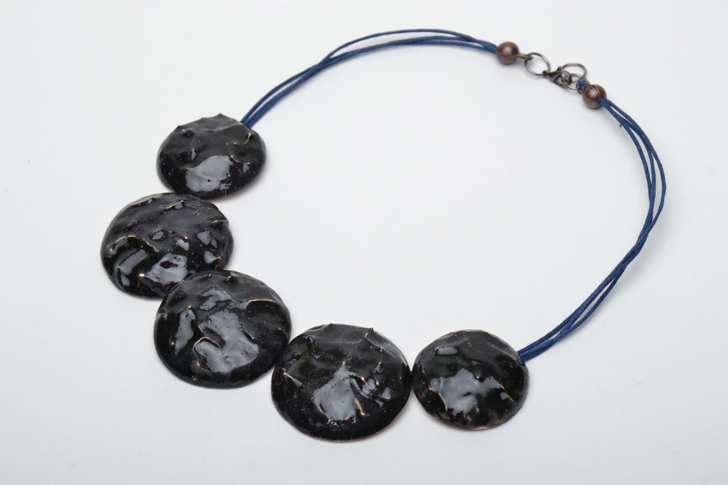 Unusual ceramic bead necklace on cord photo 2