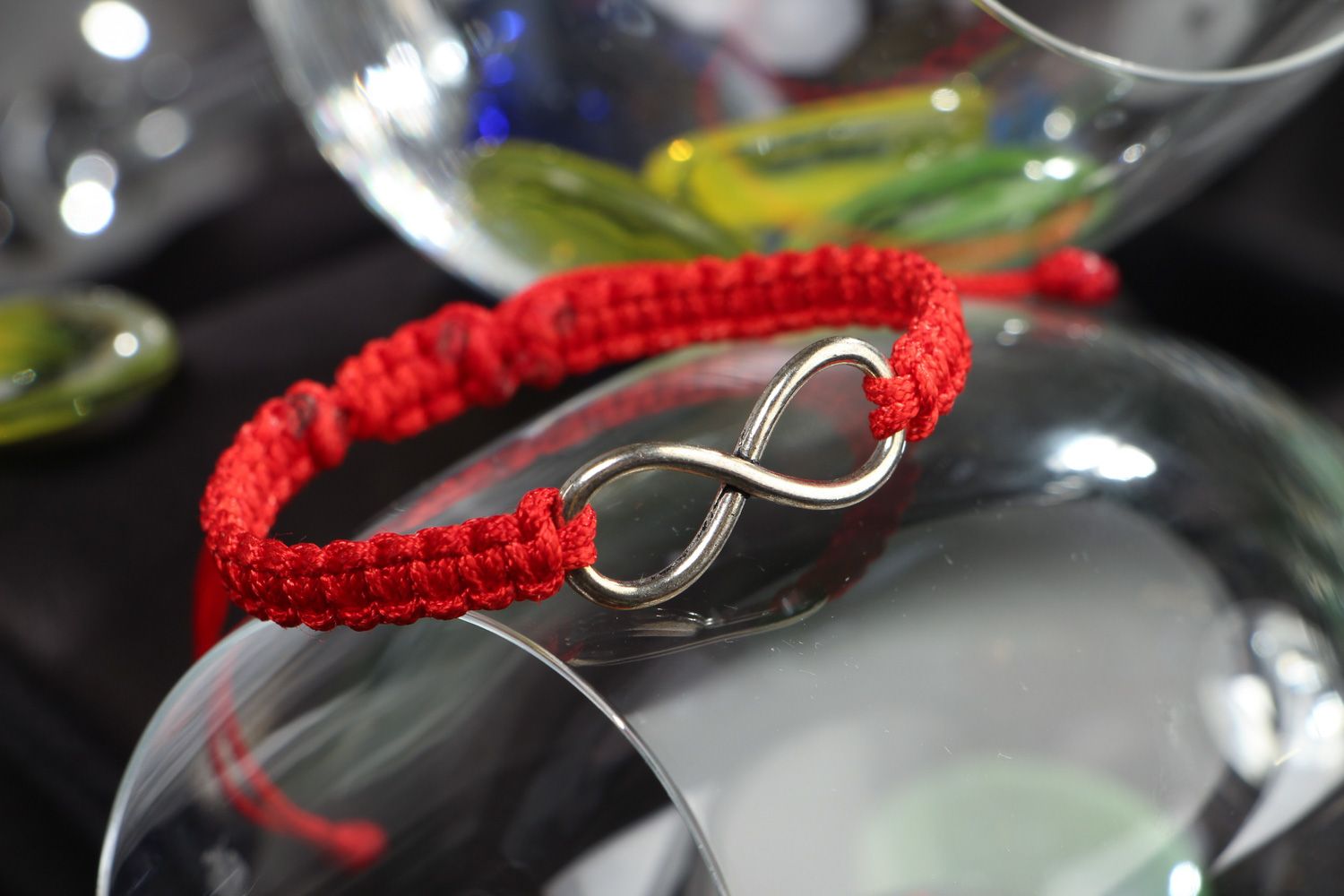 Handmade wrist friendship bracelet with synthetic cord of red color Eternity photo 4