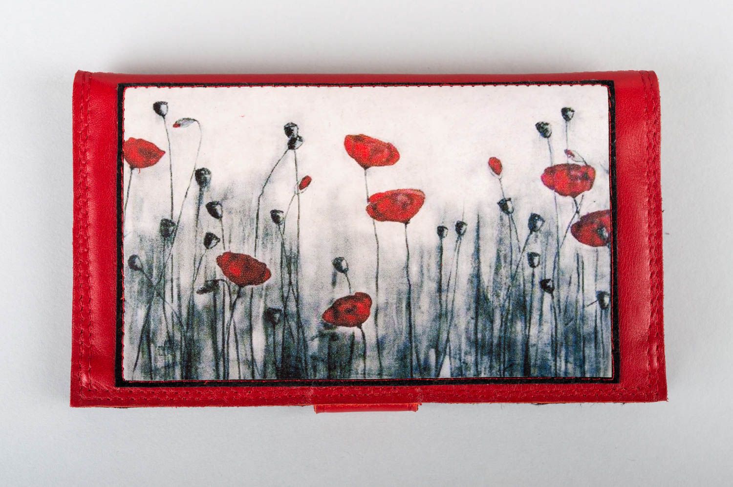 Rote Geldbörse aus Leder mit Print originell stilvoll künstlerische Handarbeit foto 2