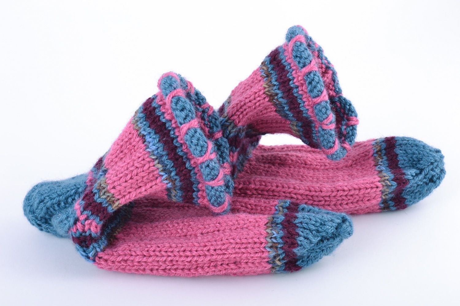 Calcetines tejidos a mano de lana rayados para mujeres  foto 4