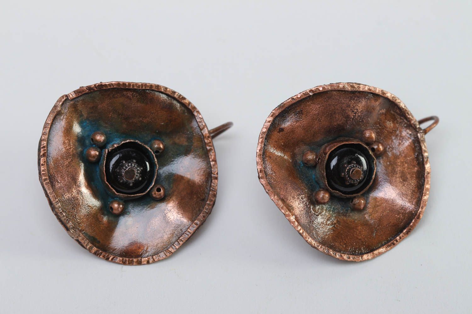 Unusual handmade copper earrings agate earrings metal earrings artisan jewelry photo 2