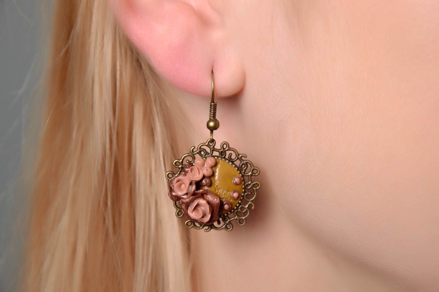 Earrings with flowers made of polymer clay photo 4