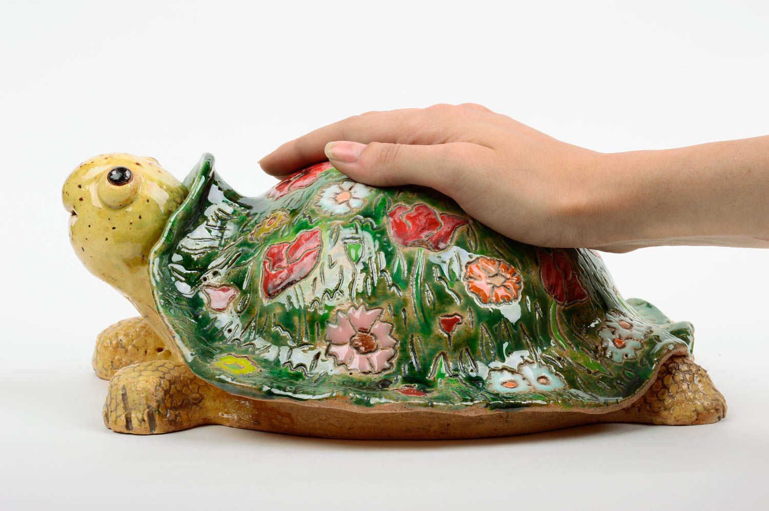 Керамическая статуэтка с росписью черепаха ручной работы авторская красивая фото 2