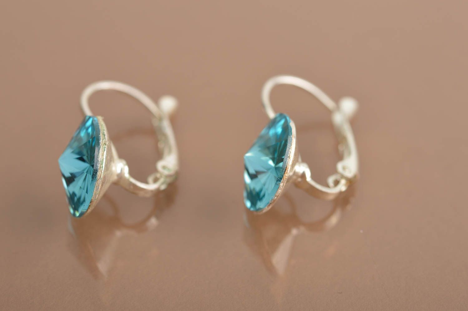 Beautiful stylish blue handmade silver earrings with Austrian crystals photo 4
