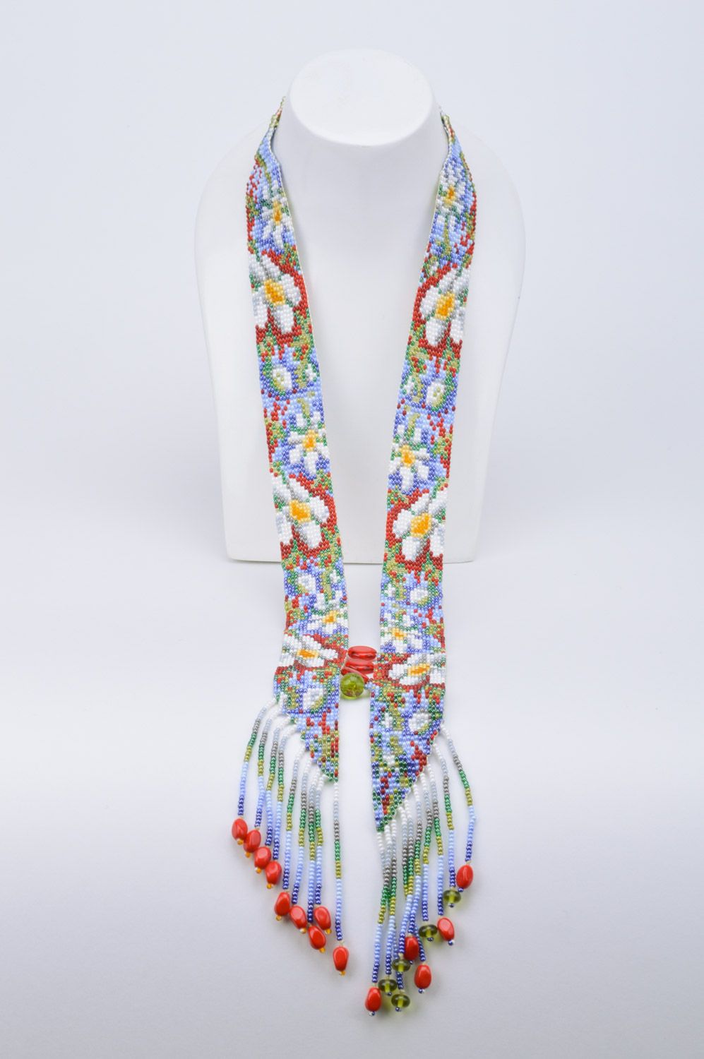 Цветочный гердан из чешского бисера ручной работы оригинальный для девушки фото 3
