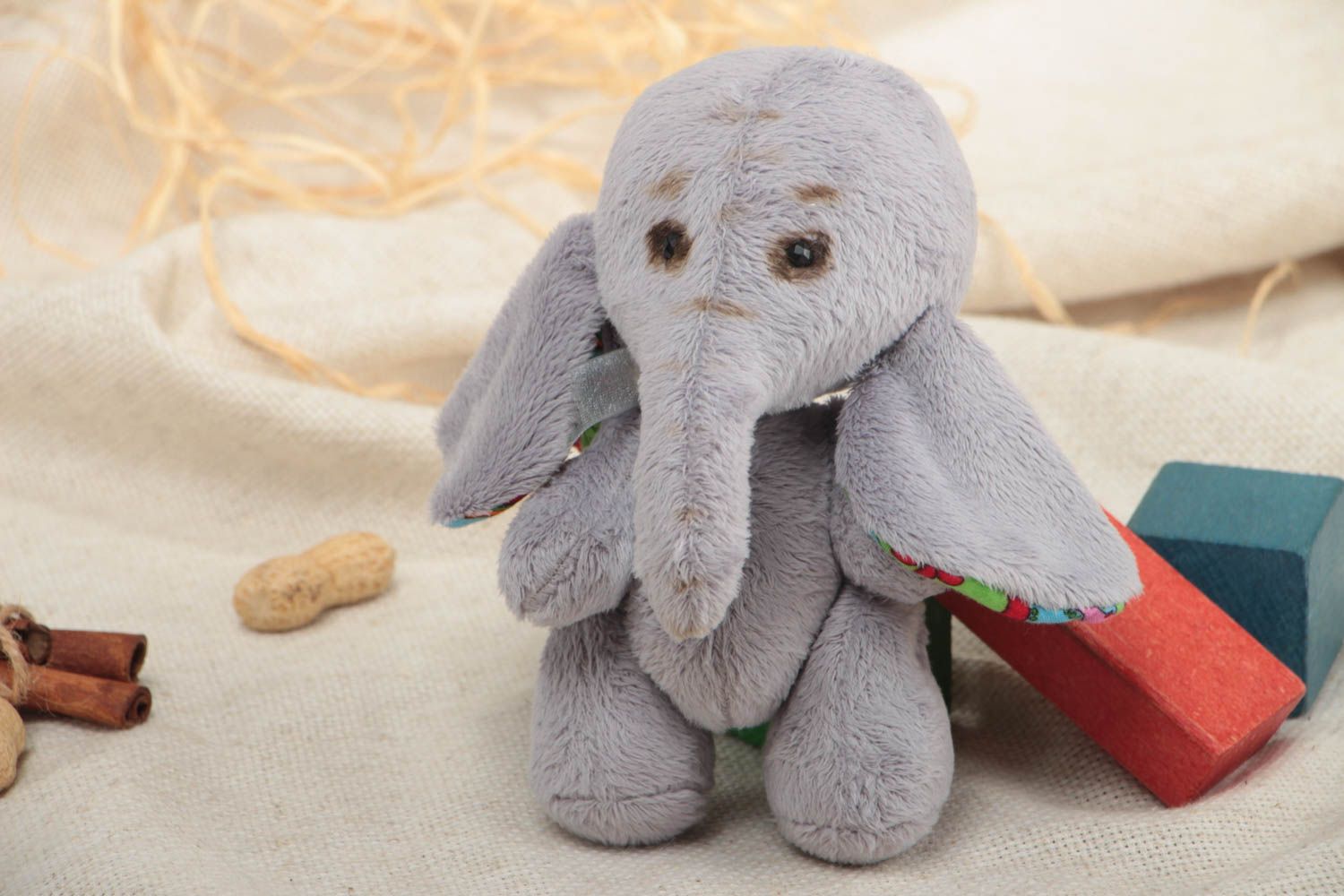 Handcrafted unique soft elephant toy made of imitation fur  photo 1
