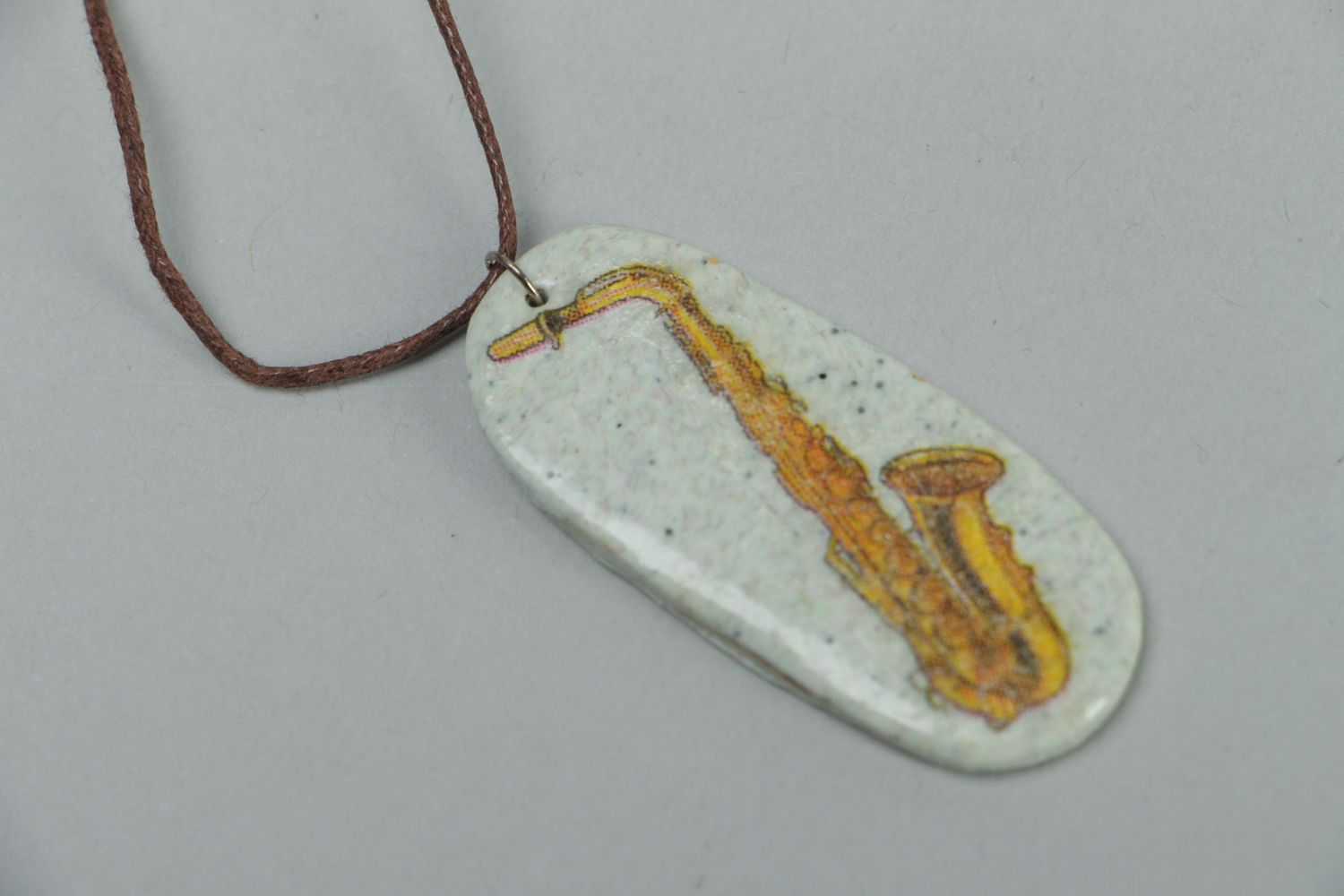 Polymer clay pendant with image of saxophone photo 2