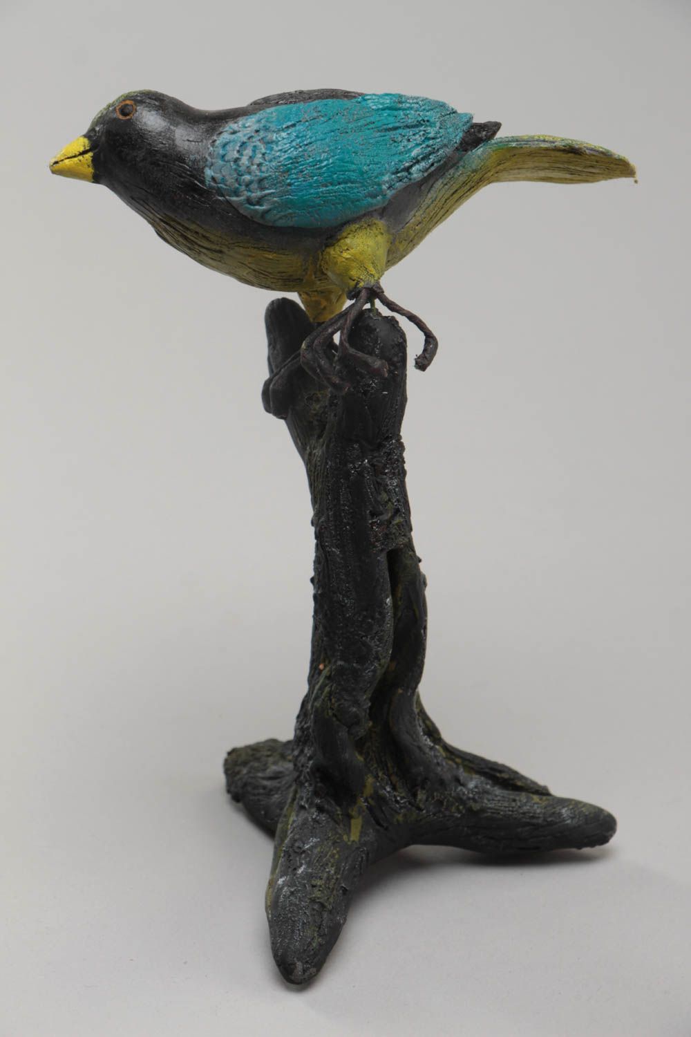 Figurine décorative en pâte polymère faite main originale Oiseau sur branche photo 2