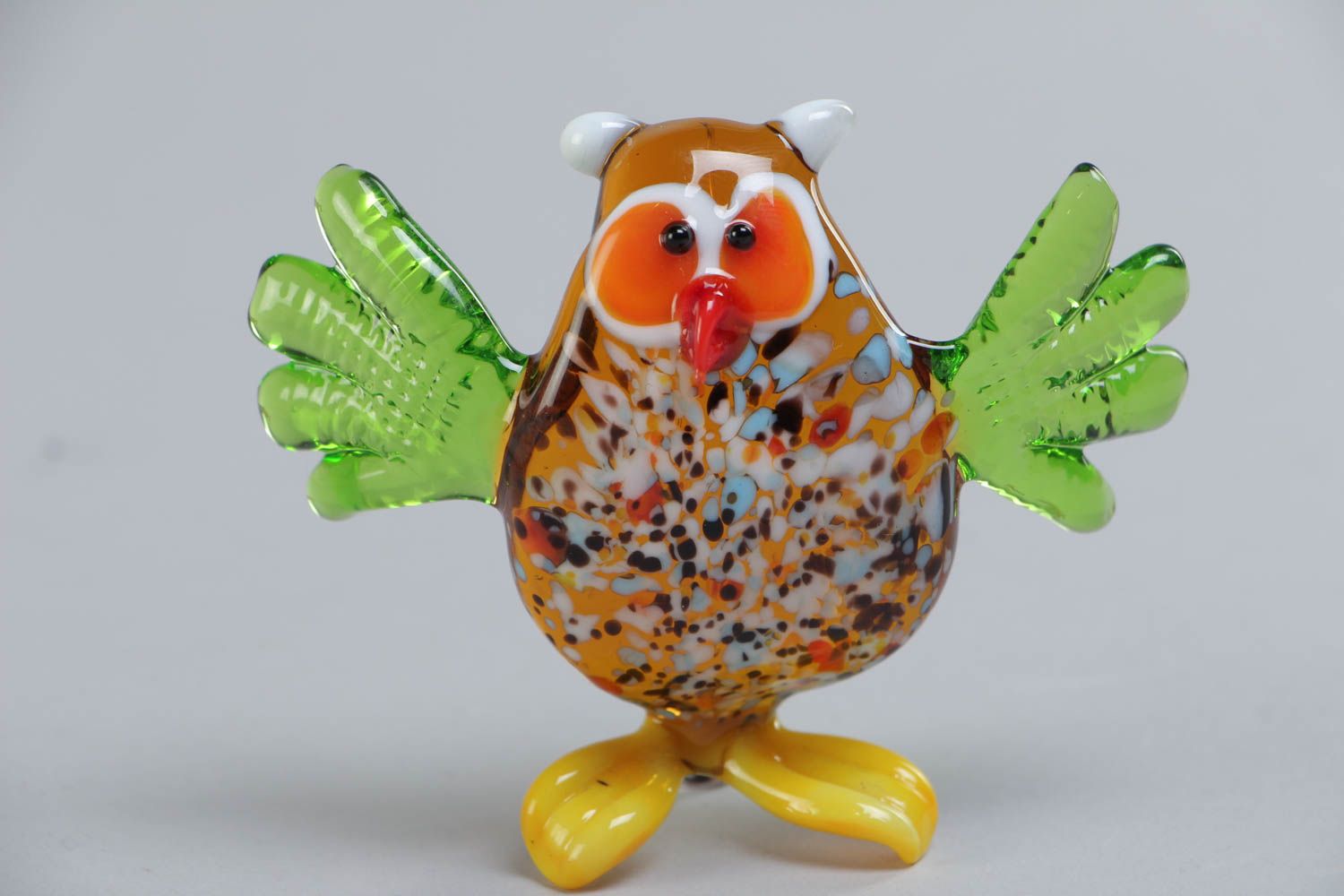 Handmade collectible lampwork glass miniature animal figurine of colorful owl photo 2