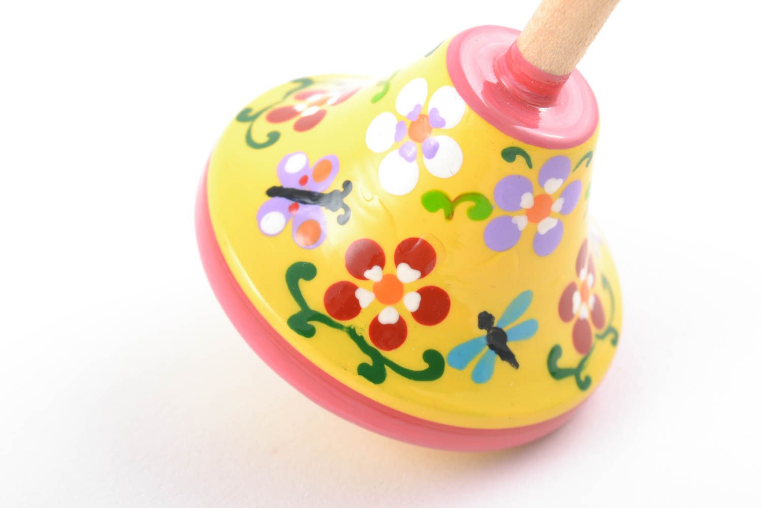 Bright children's handmade wooden spinning top toy painted with eco dyes photo 5