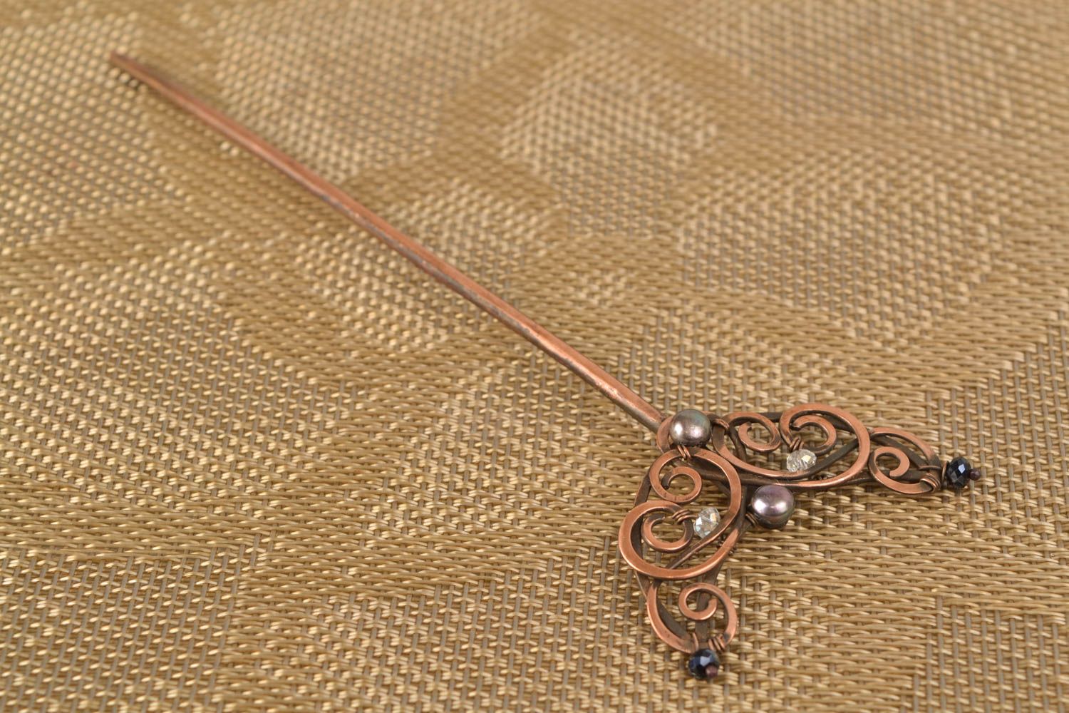 Designer copper hair pin made using wire wrap technique Lunula photo 5