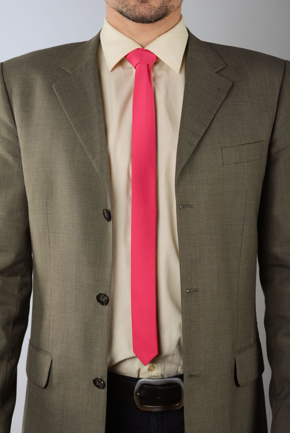 Cravate en gabardine rose vif faite main photo 1