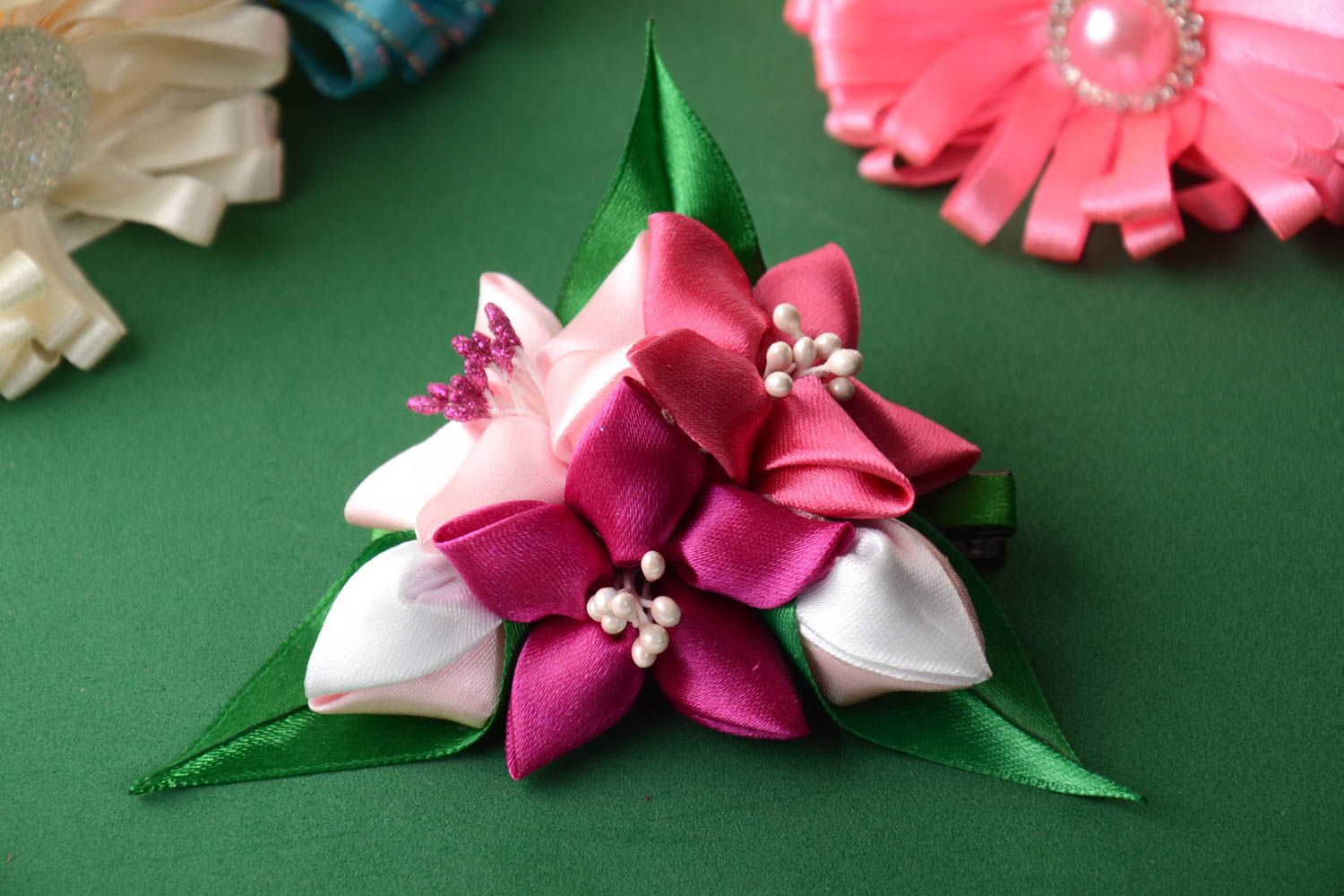 Handmade hair clip kanzashi flower designer hair accessories gifts for her photo 1