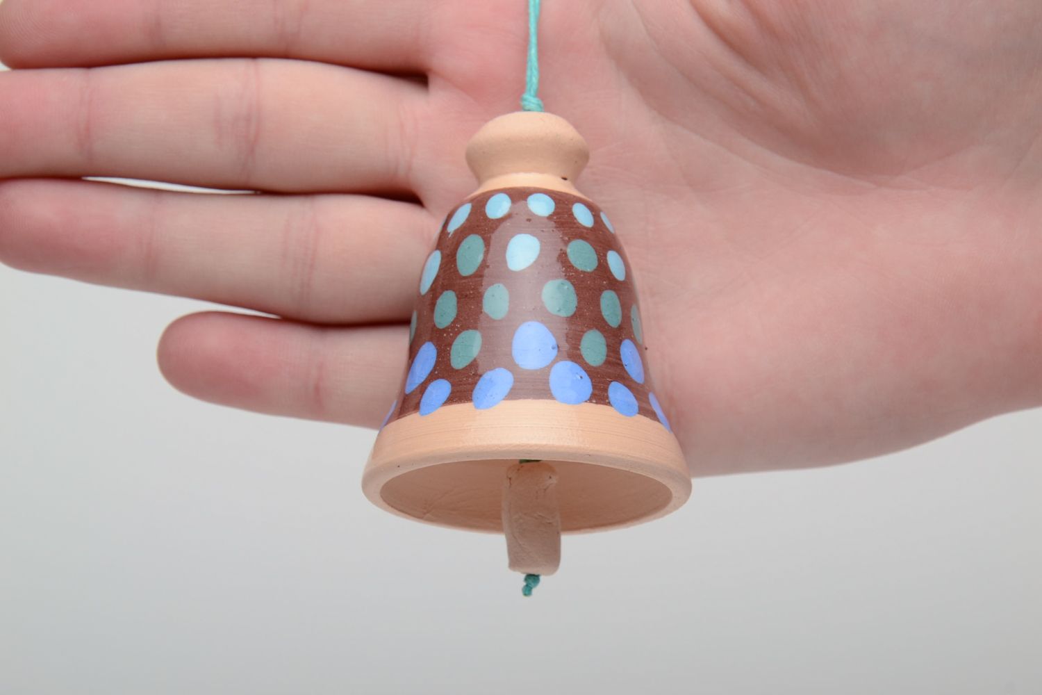 Handmade clay bell painted with color enamels Polka Dot photo 5