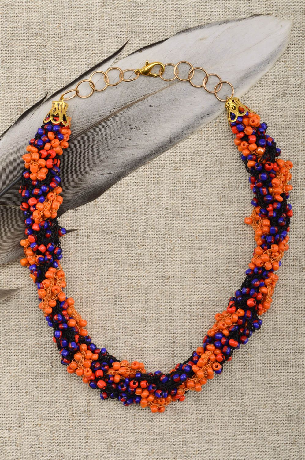 Handmade stunning necklace beaded cord necklace bright elegant jewelry photo 1