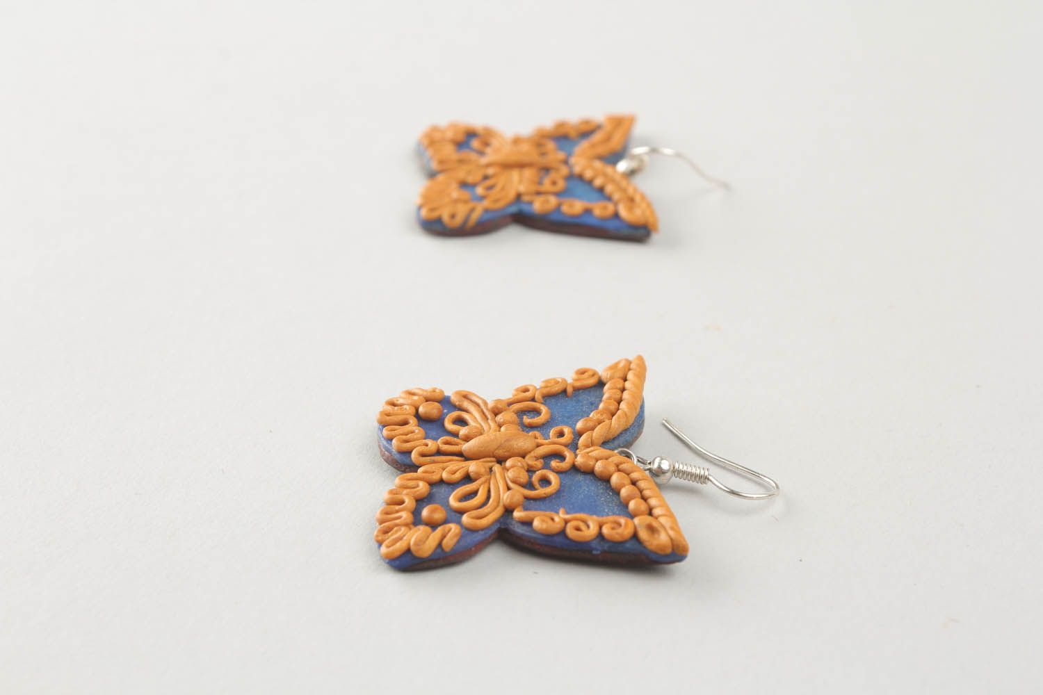 Polymer clay earrings in the shape of butterflies photo 2