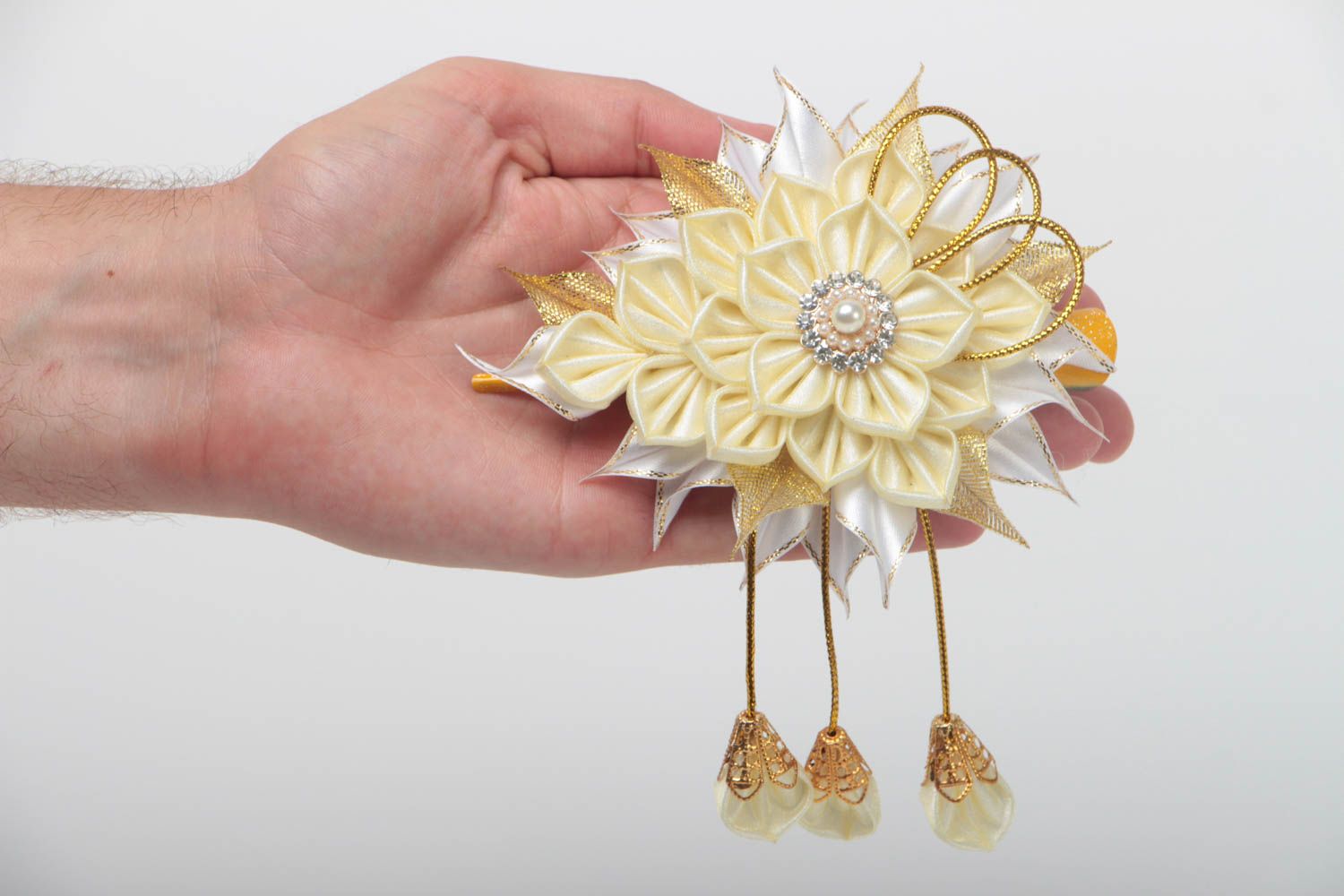 Beautiful handcrafted fower barrette unusual textile hair clip kanzashi flower photo 5
