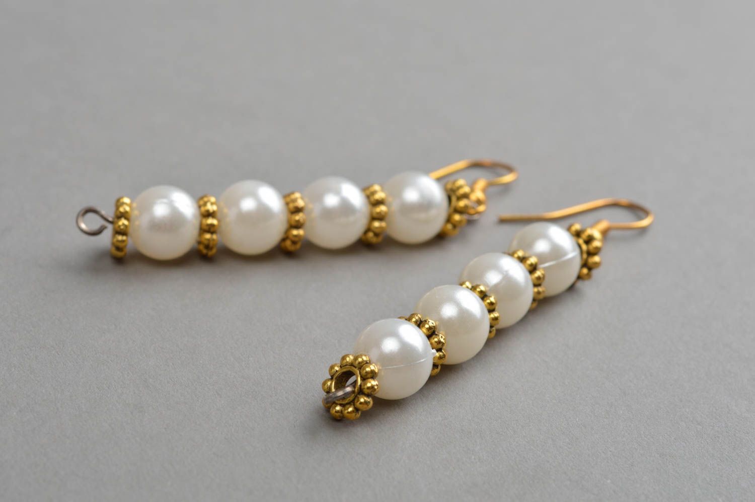 Handmade long earrings white unusual jewelry stylish designer accessories photo 3