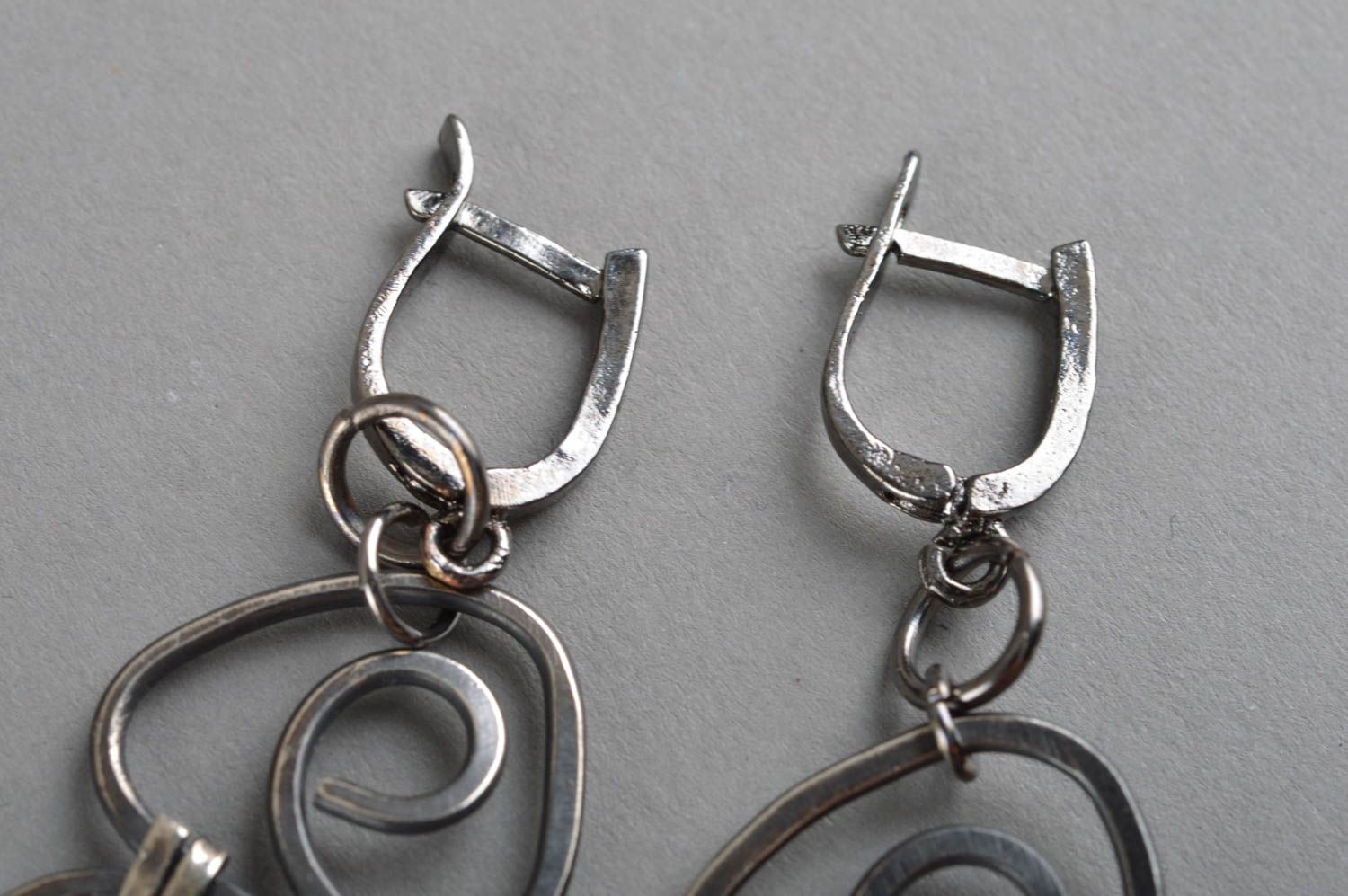 Beautiful handmade long metal earrings designer jewelry fashion accessories photo 4